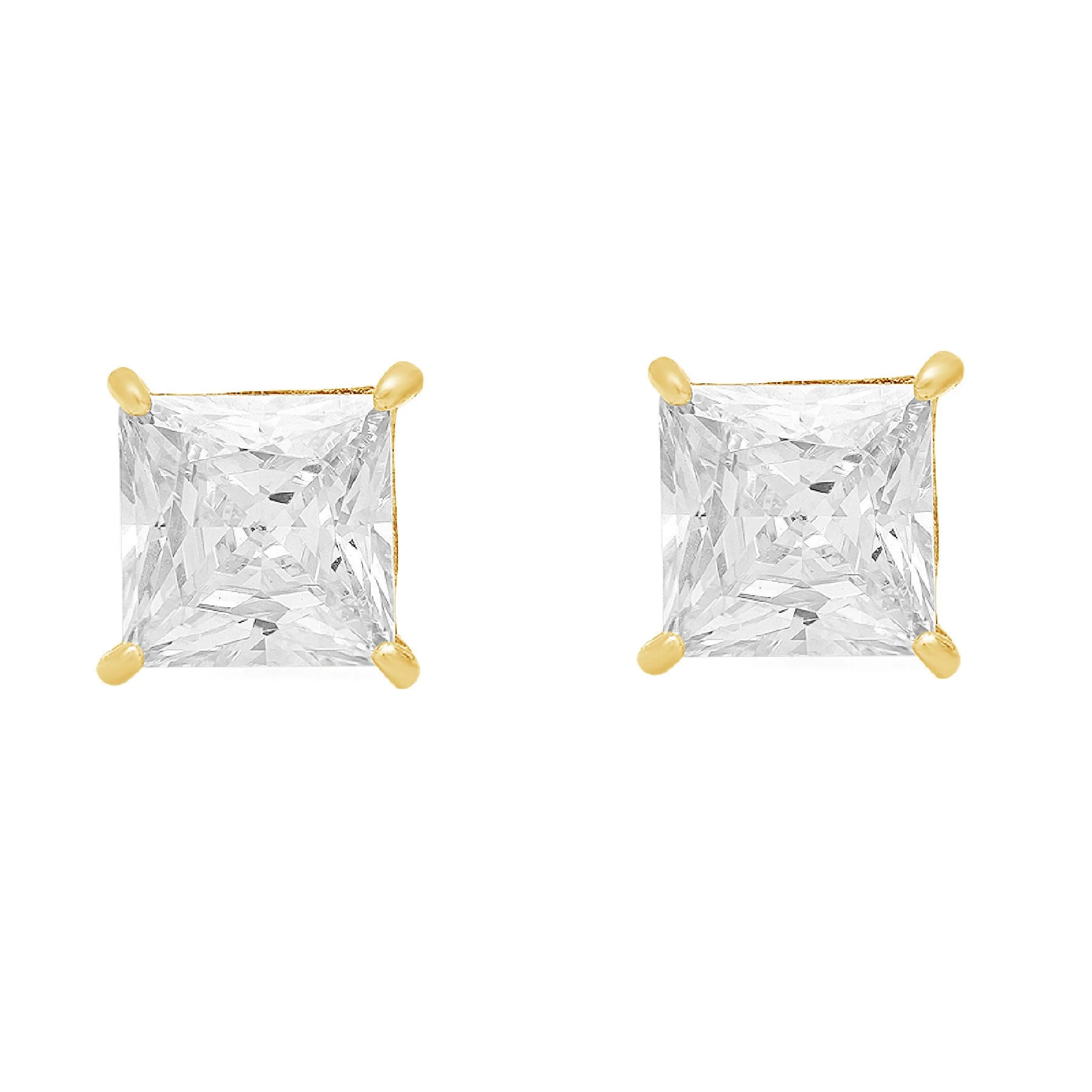 1 ct princess cut studs Yellow Moissanite 18k yellow gold earrings screw back