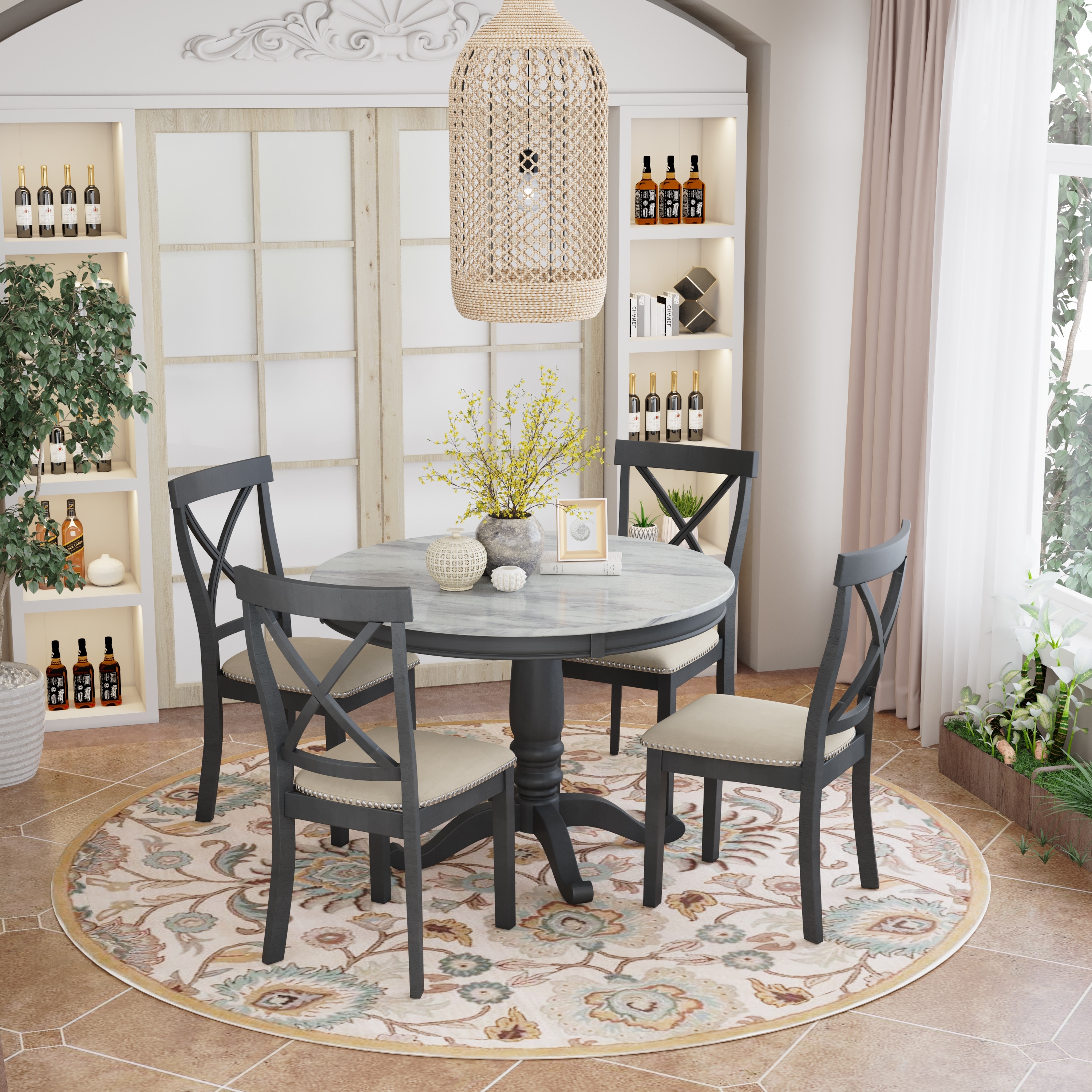 5 Pieces Dining Table and Chairs Set for 4 Persons Grey