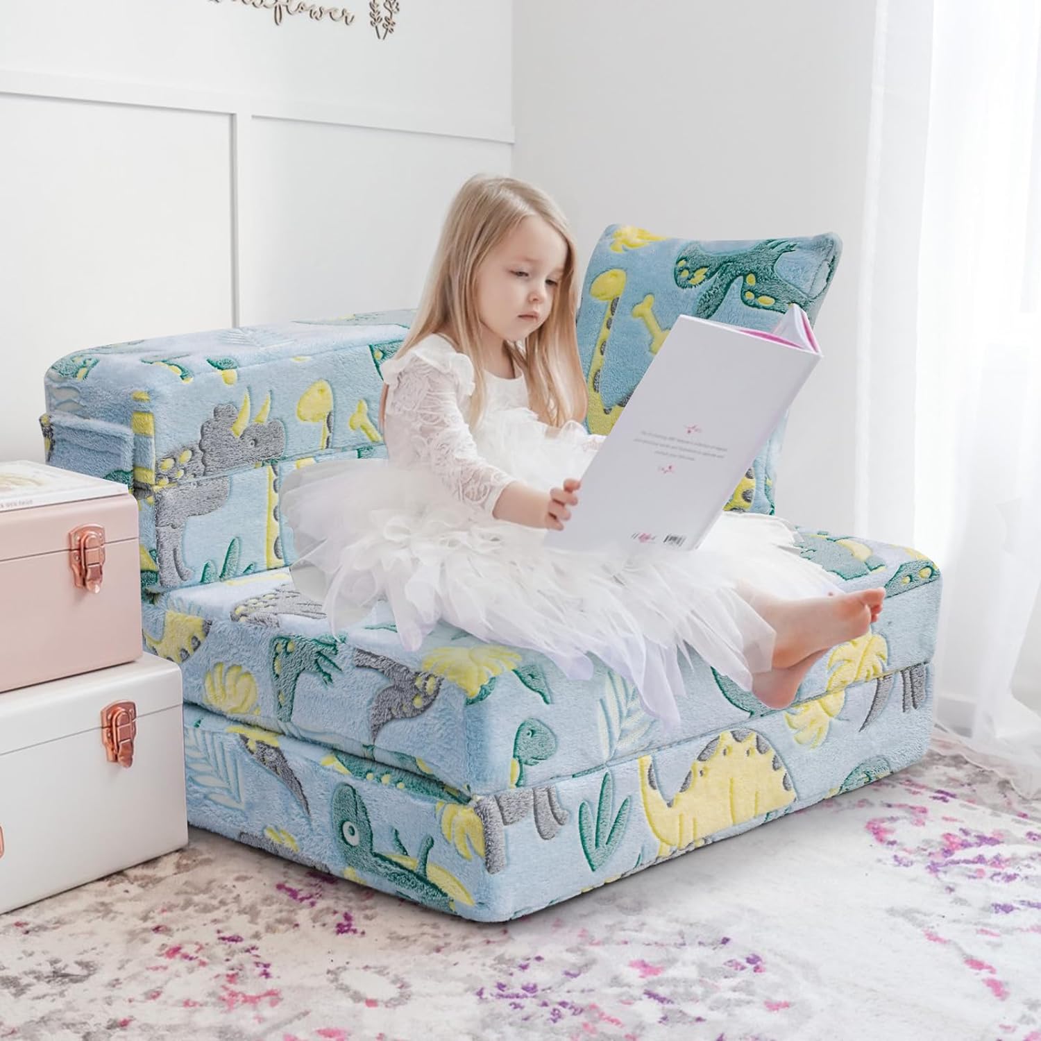 LIHONG Folding Sofa Bed Floor Mattress for Kids, Glow Tri Folding Mattress Kid Fold Up Sofa Futon Folding Chair Bed, Child Foldable Mattress Floor Bed Folding Couch Trifold Mattress for Playroom