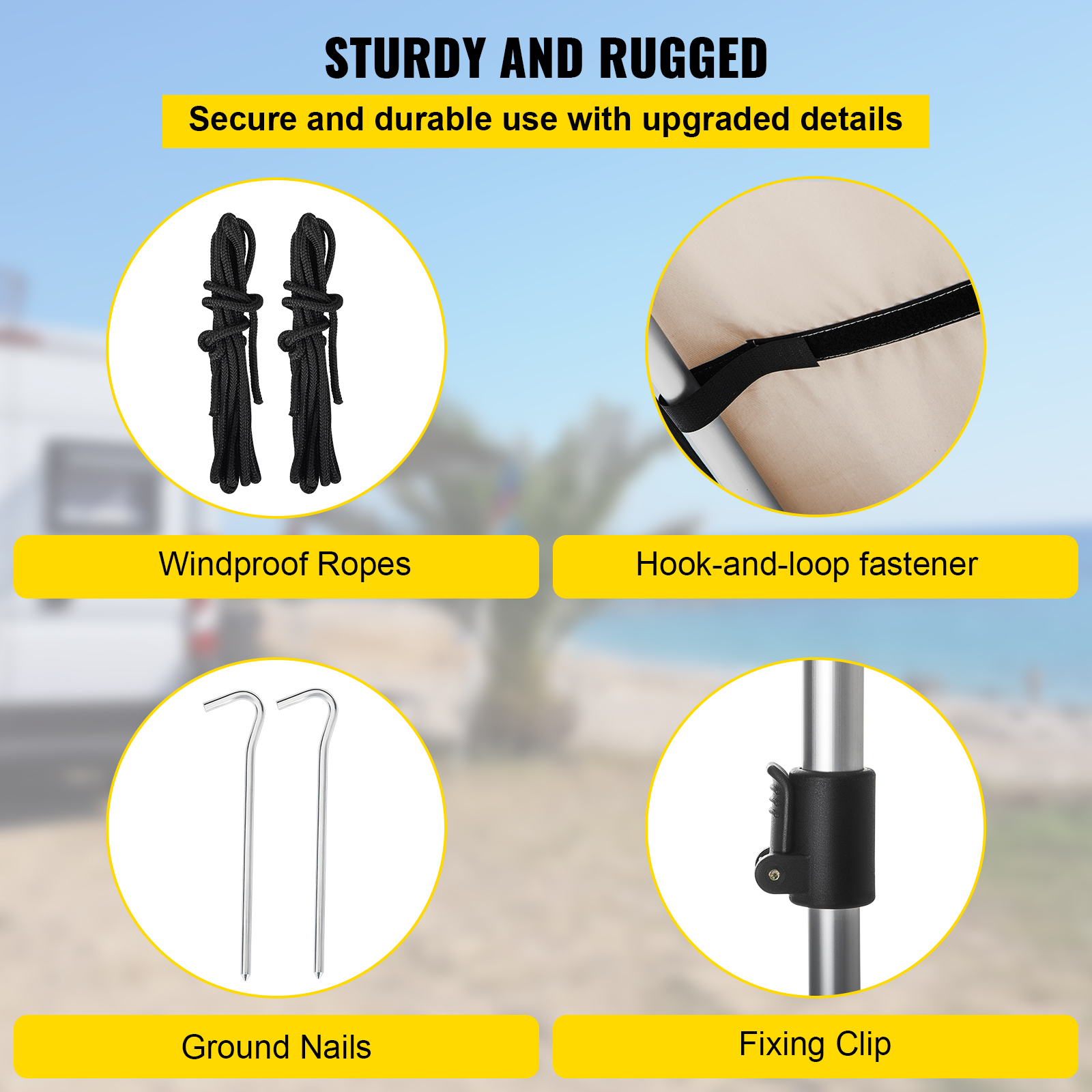 BENTISM Car Awning Car Tent Retractable Waterproof SUV Rooftop Khaki 8.2'x6.5'