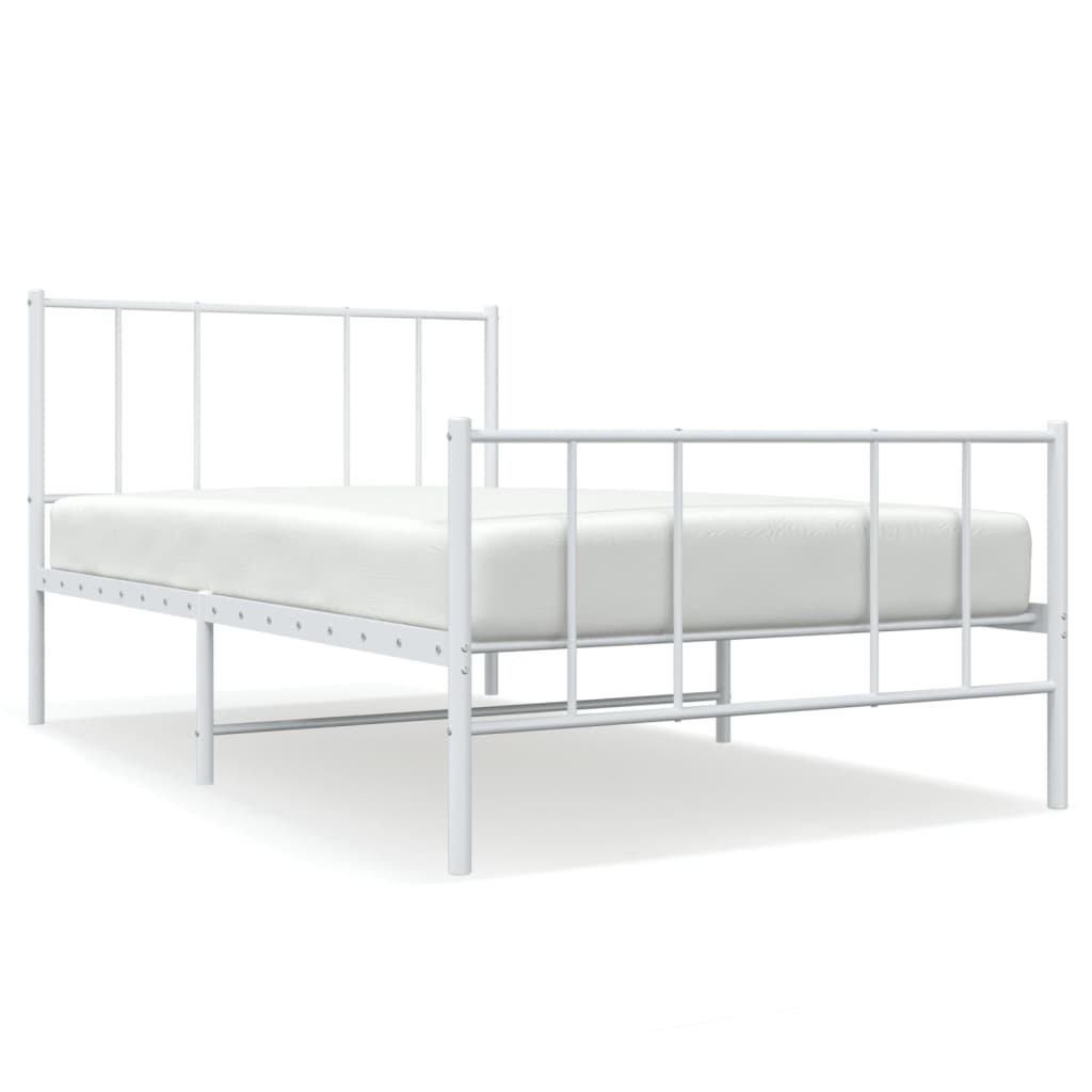 Anself Metal Bed Frame with Headboard and Footboard White 39.4