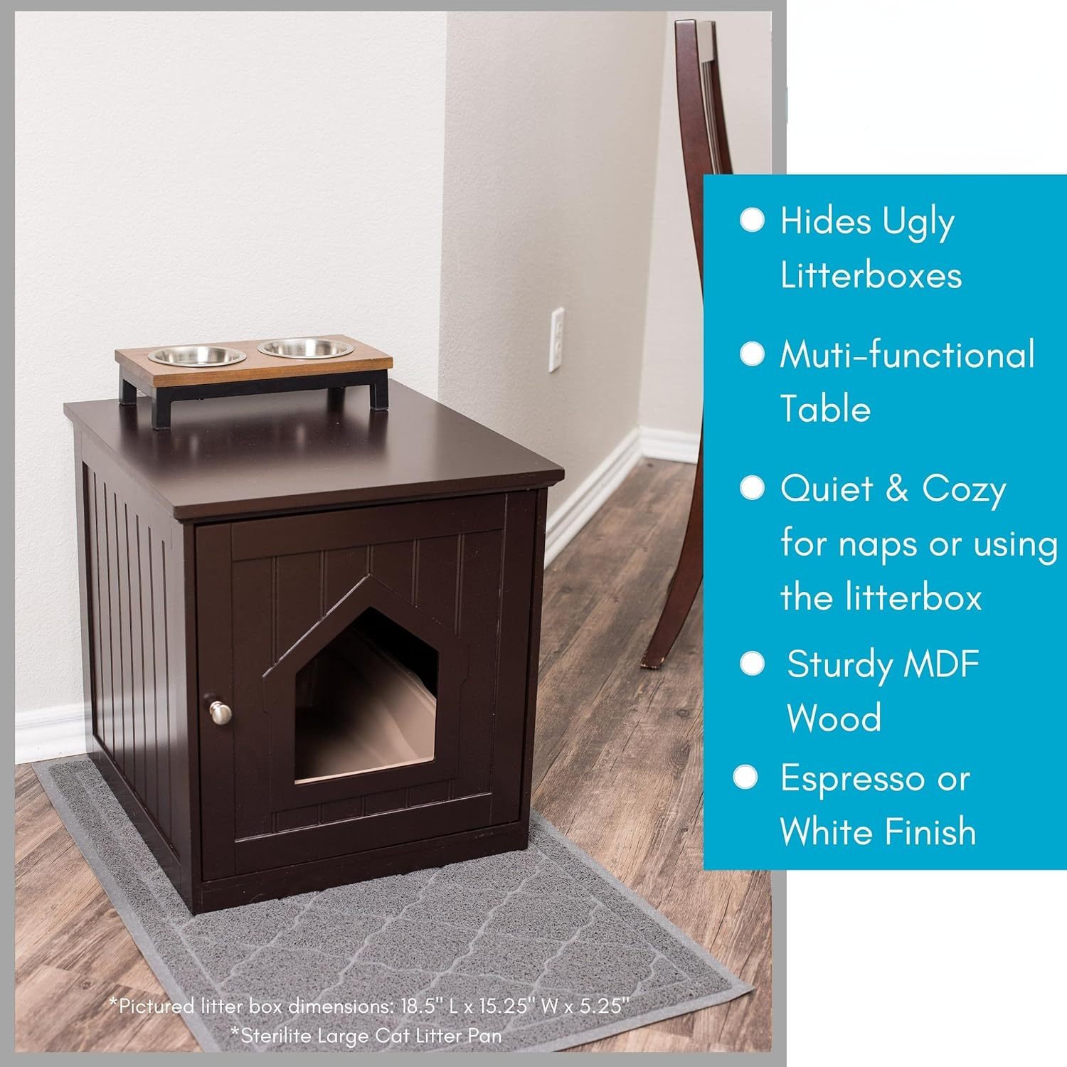Decorative Cat House & Side Table | Cat Home Covered Nightstand | Indoor Pet Crate | Litter Box Enclosure | Hooded Hidden Pet Box | Cats Furniture Cabinet | Kitty Washroom