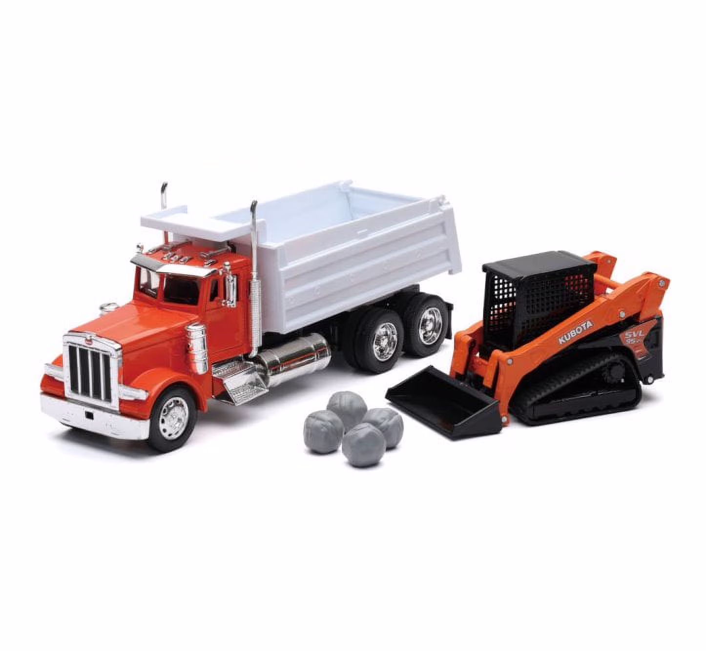 Peterbilt 379 Dump Truck W/ Kubota Compact Loader, Orange - New Ray SS-33383 - 1/32 scale Model Replica
