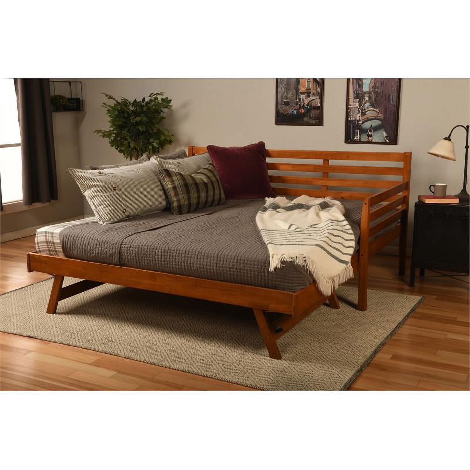 Home Square 3-Piece Set with 2 Fabric Daybed Mattresses and Wood Daybed