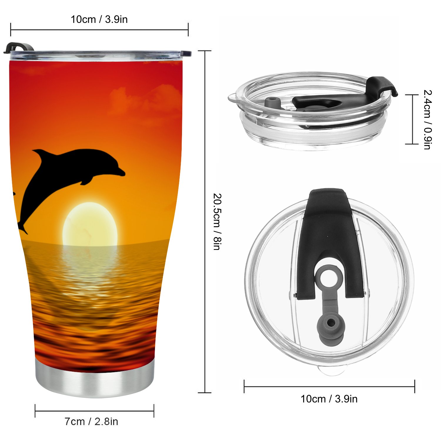 Hidove Stainless Steel Tumbler, Two Dolphins Swimming in Sunset 30oz Leak Proof & Stainless Steel Bottle for Hot & Cold Drinks - Coffee Travel Mug, Water Metal Canteen, Thermal Cup