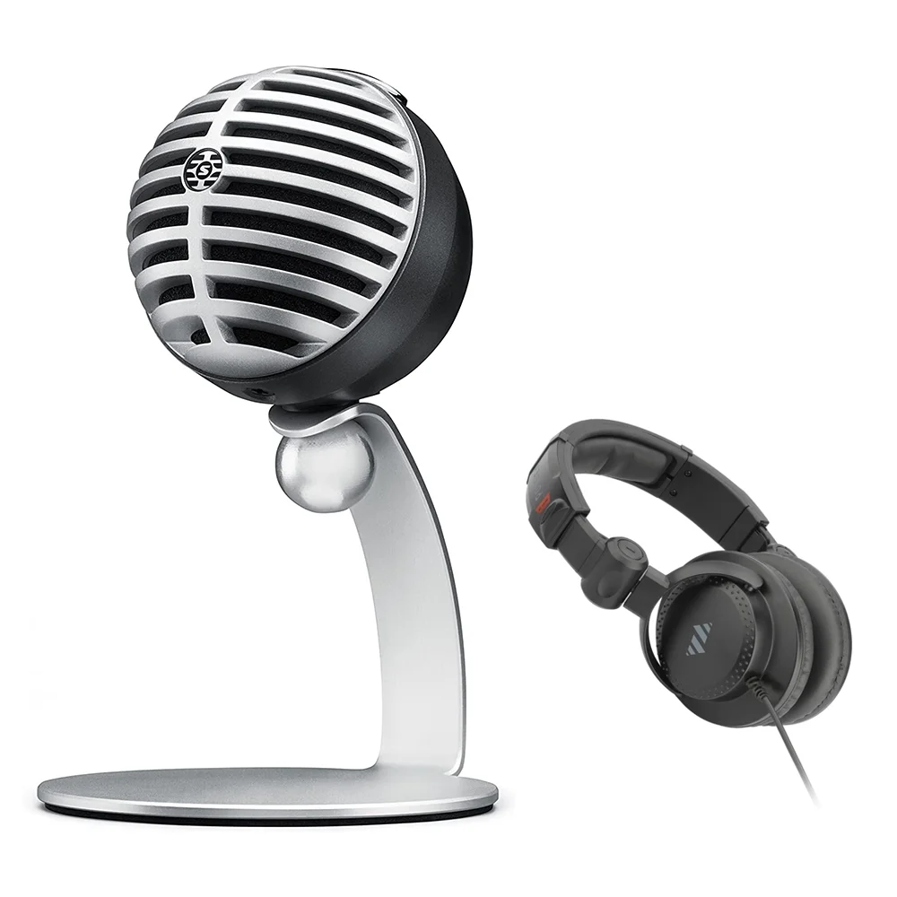 Shure MOTIV MV5 - Digital Condenser Microphone (Gray) with Studio Monitor Headphones Bundle
