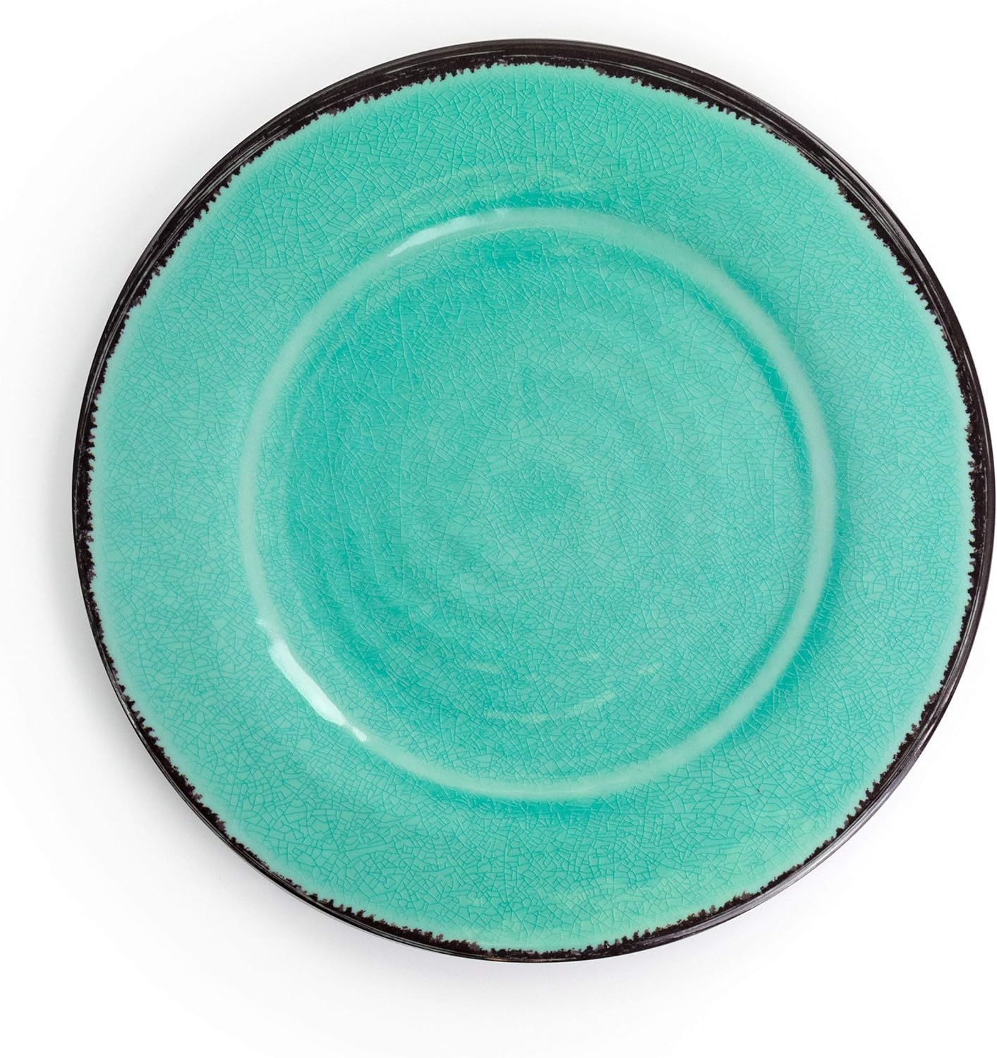 Lightweight Dinnerware Set, 12 Piece, Turquoise And Dark Trim