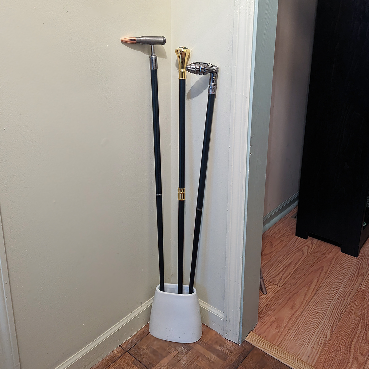 Silver Walking Cane 50 Caliber Bullet Shaped Handle 2 Pc Metal Shaft Hiking Stick US Military Gift