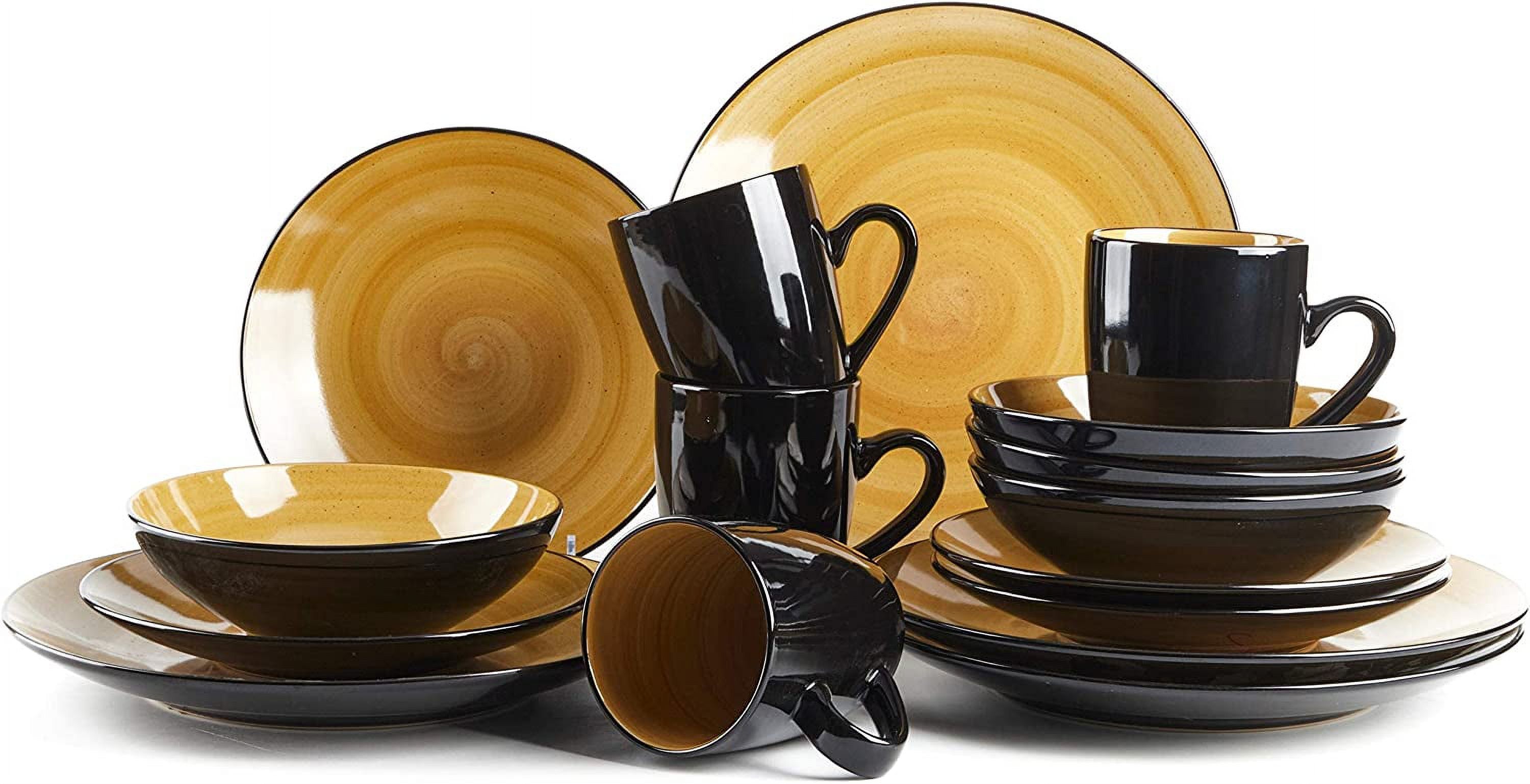 Stoneware Sonoma 16Pc Dinnerware Set, Black + Speckled Spin Wash Yellow