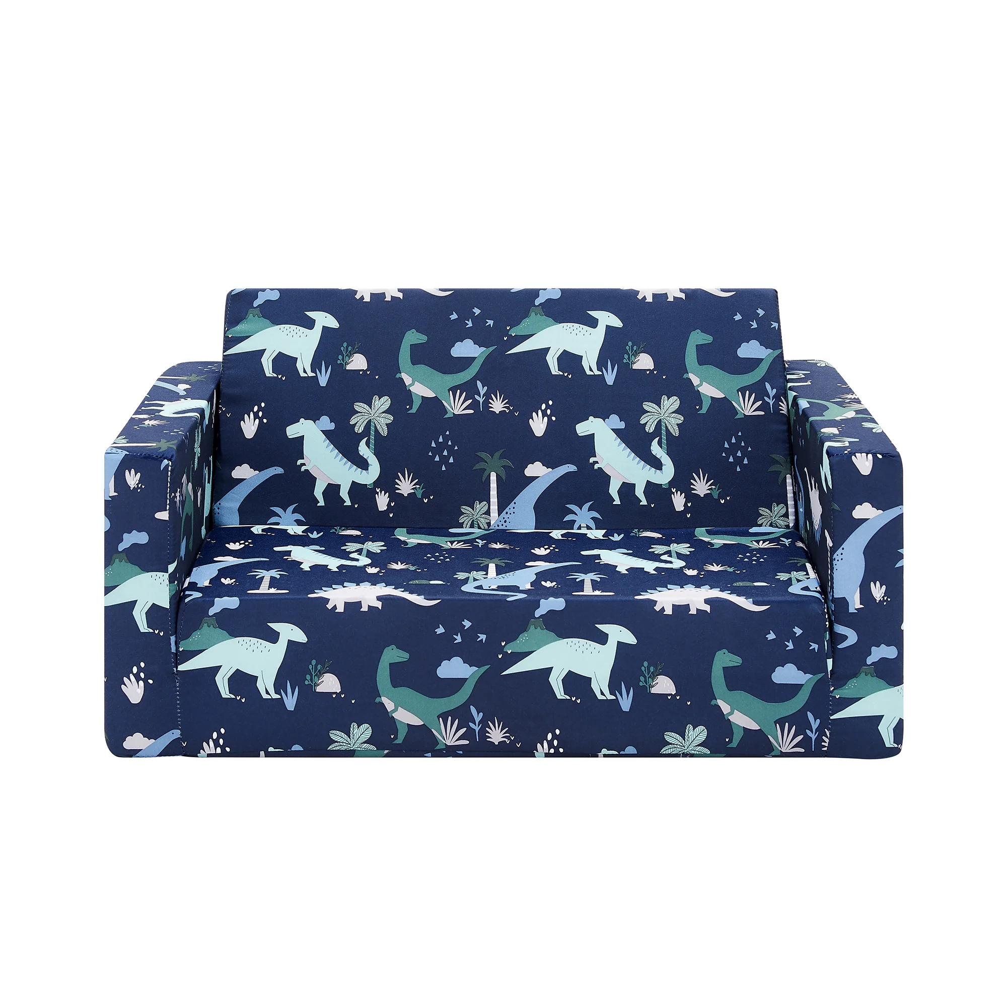Ulax Furniture Convertible 2-in-1 Flip Open Kids Loveseat/ Couch/ Sleeper Sofa (Navy Dinosaur)