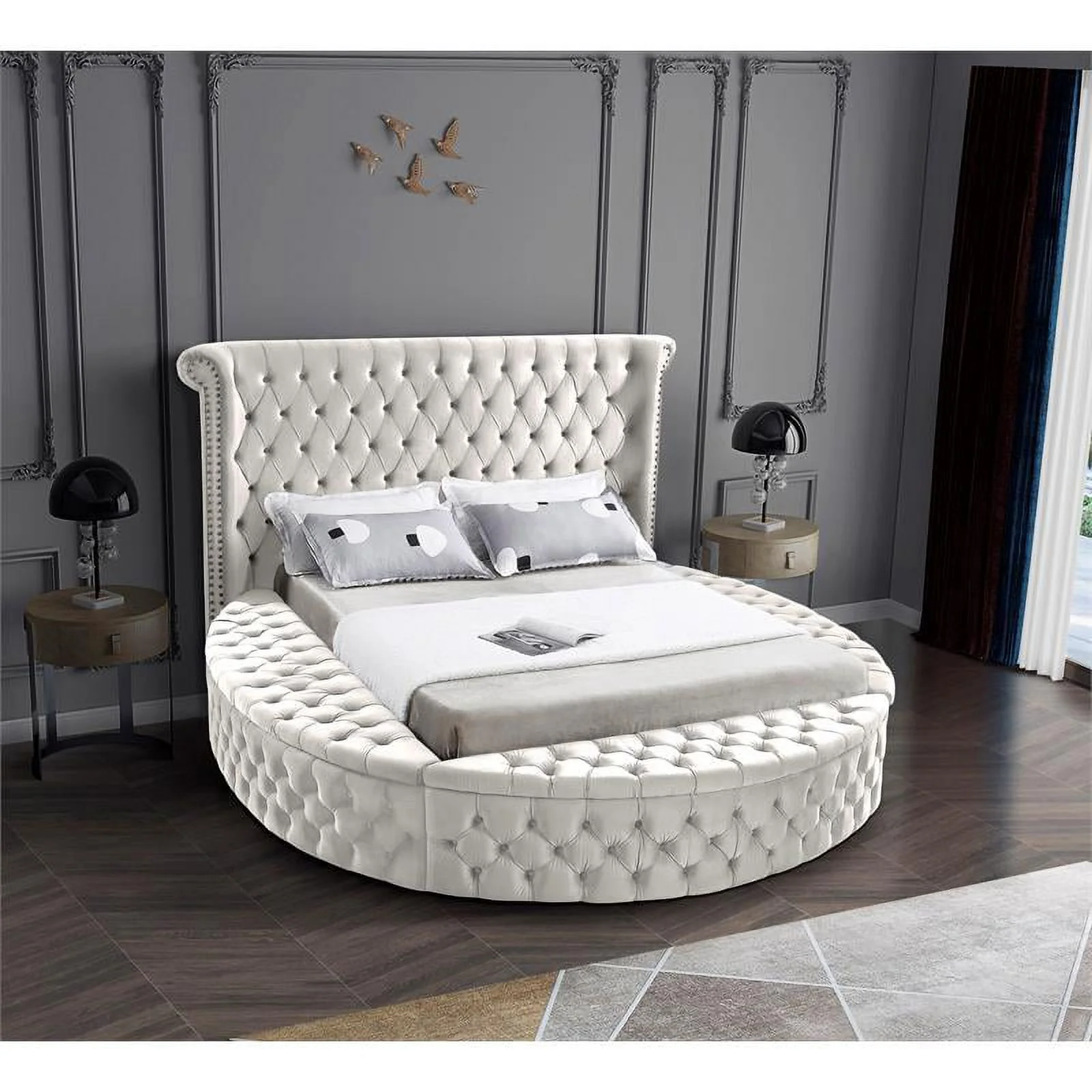 Meridian Furniture Luxus Cream Velvet Queen Bed