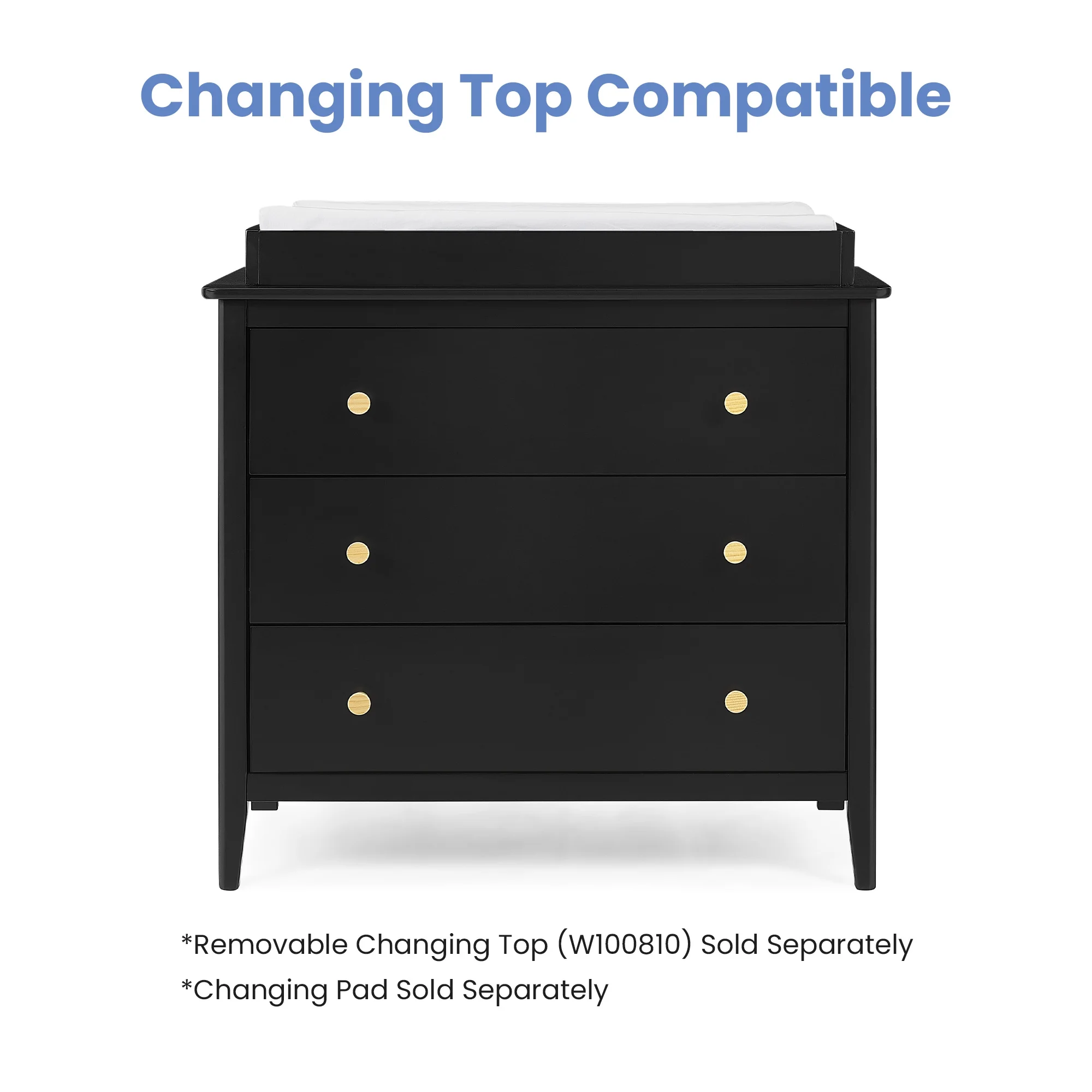 Delta Children Casey 3 Drawer Dresser with Interlocking Drawers, Black Ebony/Natural