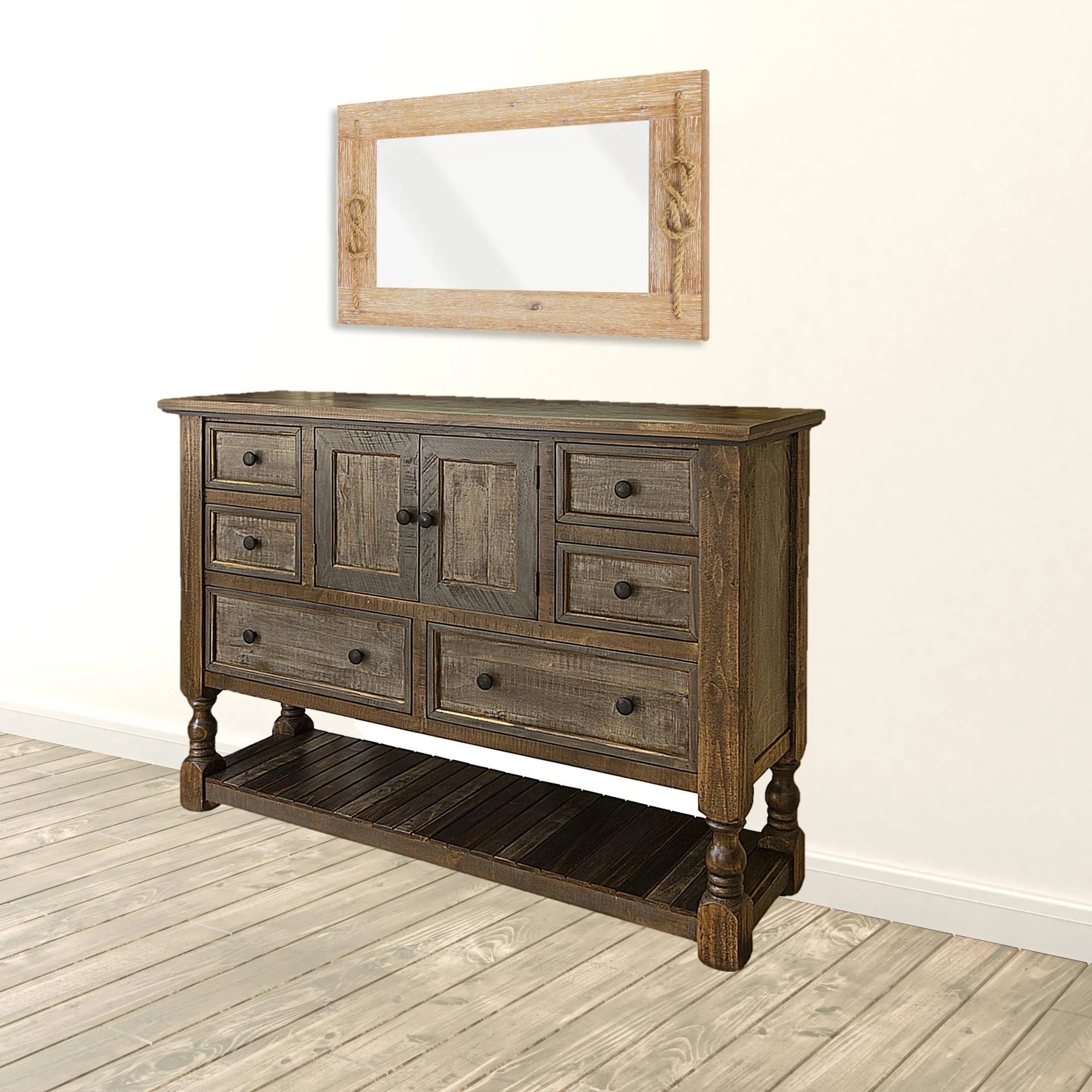 HomeRoots 524545 63 in. Brown Solid Wood Six Drawer Triple Dresser