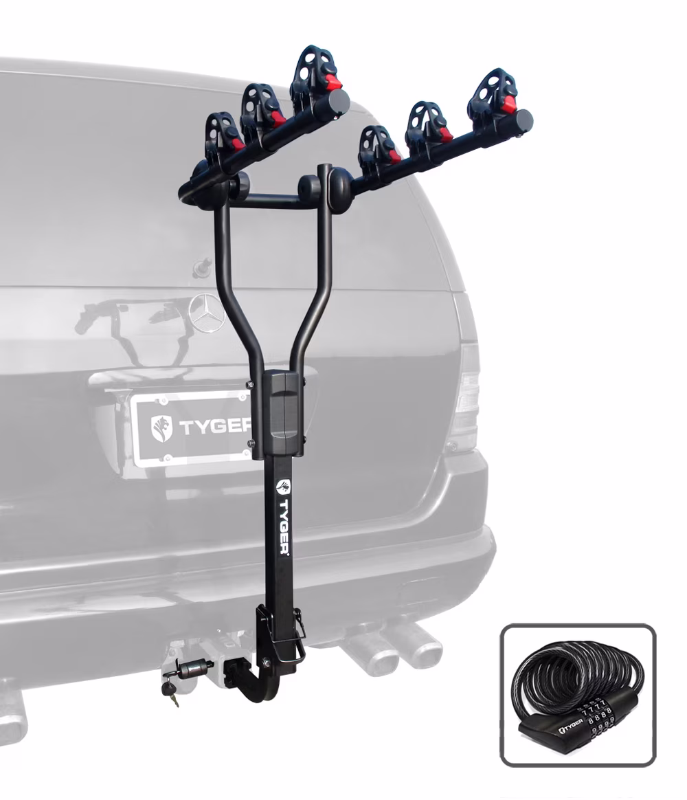Tyger Auto TG-RK3B101S 3-Bike Hitch Mount Bicycle Carrier Rack | Free Hitch Lock & Cable Lock | Fits both 1.25