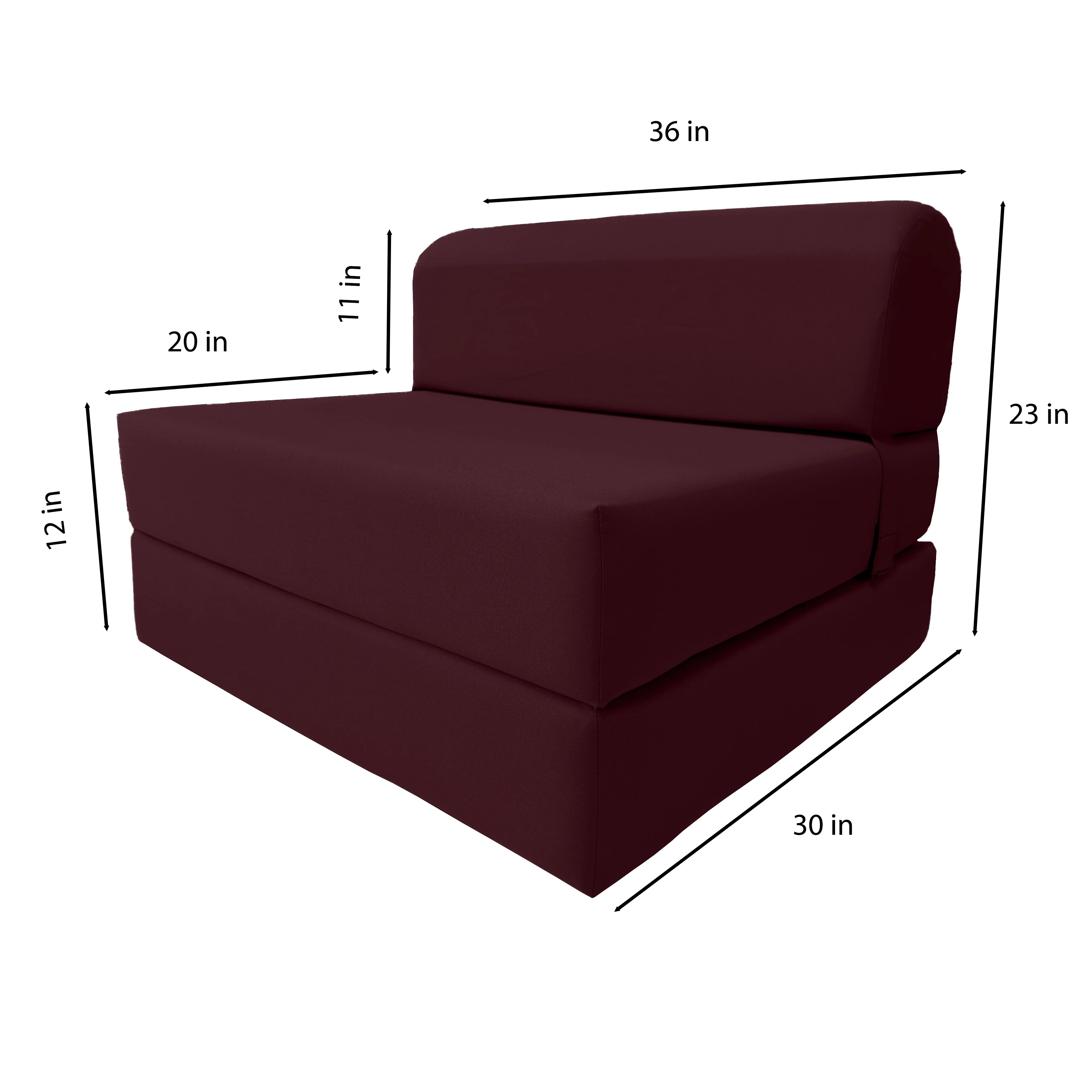 Burgundy Sleeper Chair Folding Foam Beds, Portable Studio Sofa Guest Bed, 6 x 36 x 70