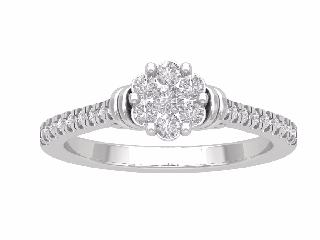 Araiya 10K White Gold Cluster Flower Diamond Ring for Women (1/2 cttw, I-J Color, I2-I3 Clarity), Size 7.5