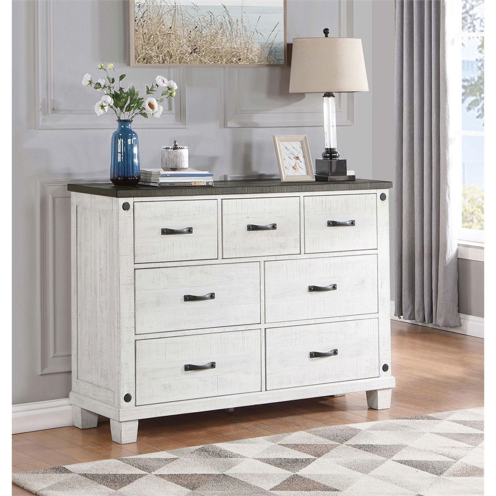 Pemberly Row 7-drawer Wood Dresser Distressed Distressed Gray and White