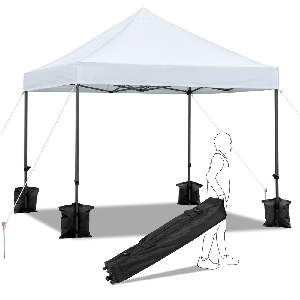 Topeakmart 10 × 10 ft Portable Pop-Up Canopy Tent with 17 Solar LED Lights Sandbags & Rolling Storage Bag for Home & Commercial Use, White