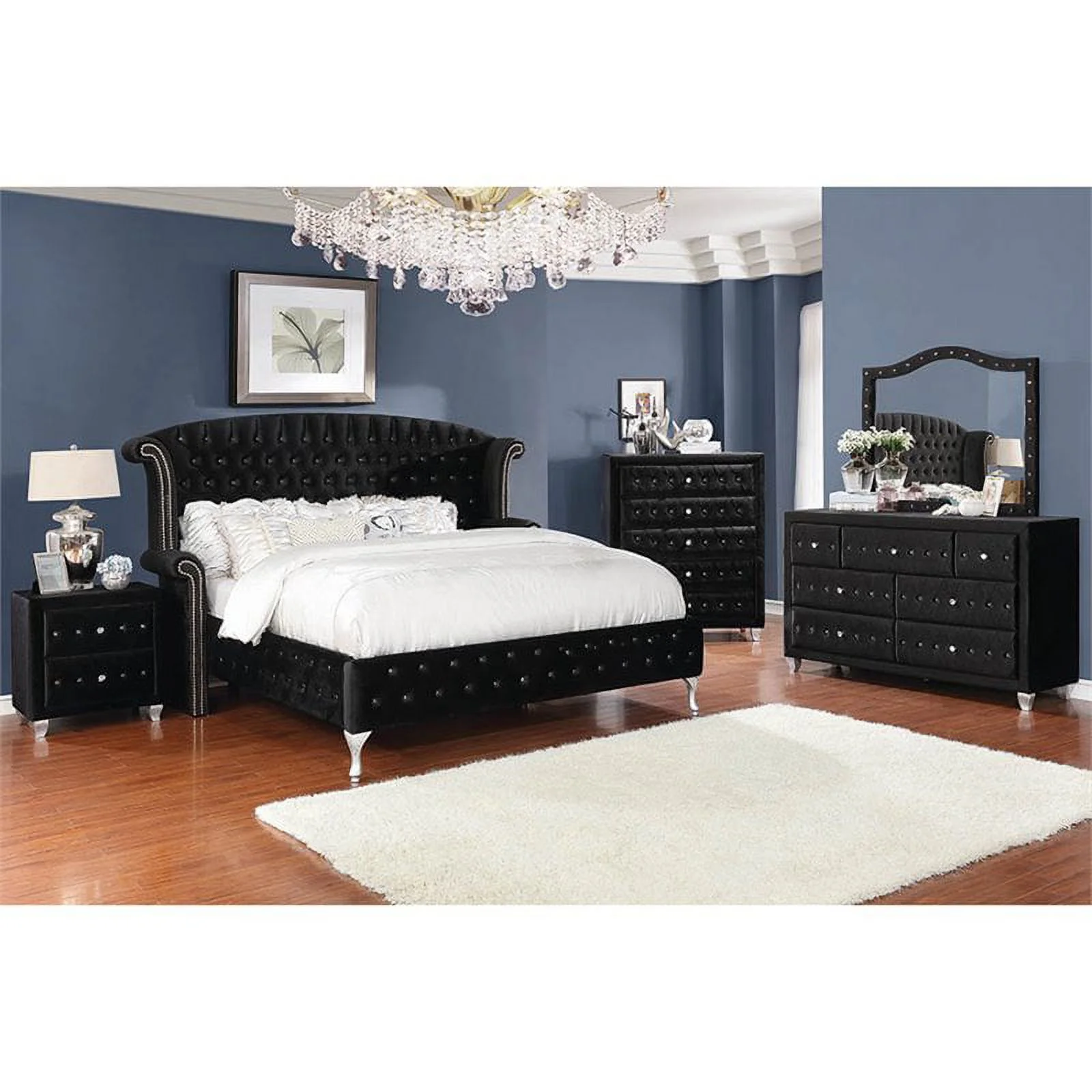Pemberly Row Modern / Contemporary Tufted Queen Wingback Bed in Black