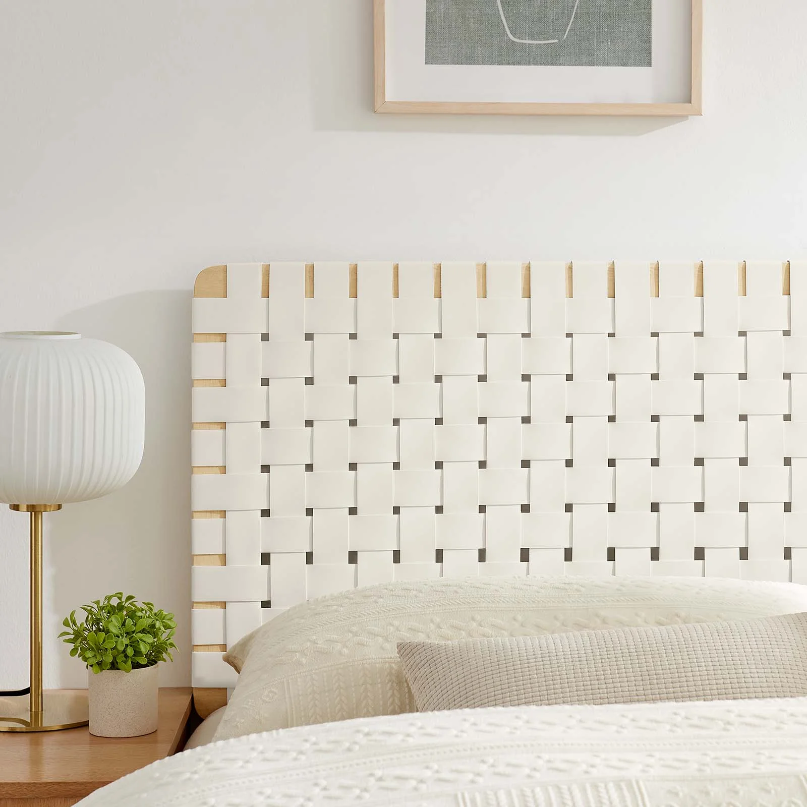 Modway Sparta Weave Queen Vegan Leather Headboard in Natural Beige