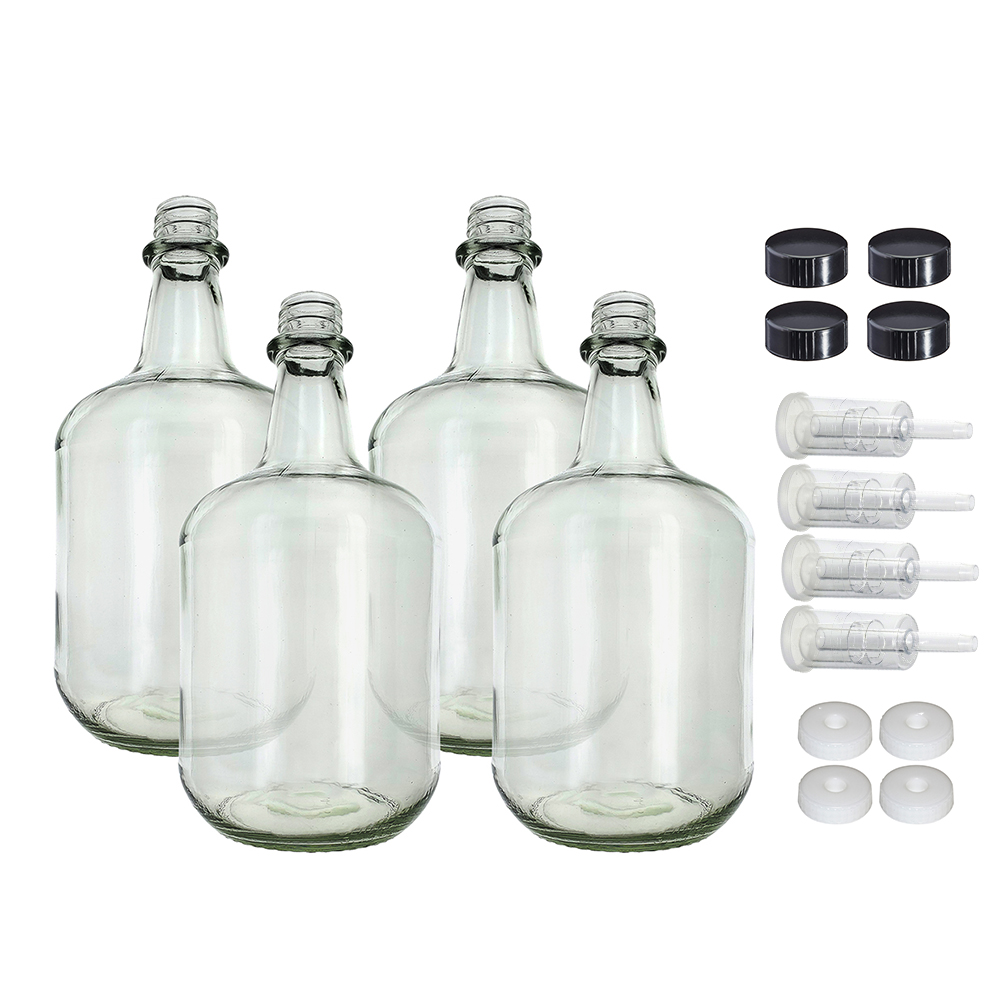 3L Jug Flint - White Cap with Hole, Econo Three-Piece Airlock, and Polyseal Cap Pack of Four