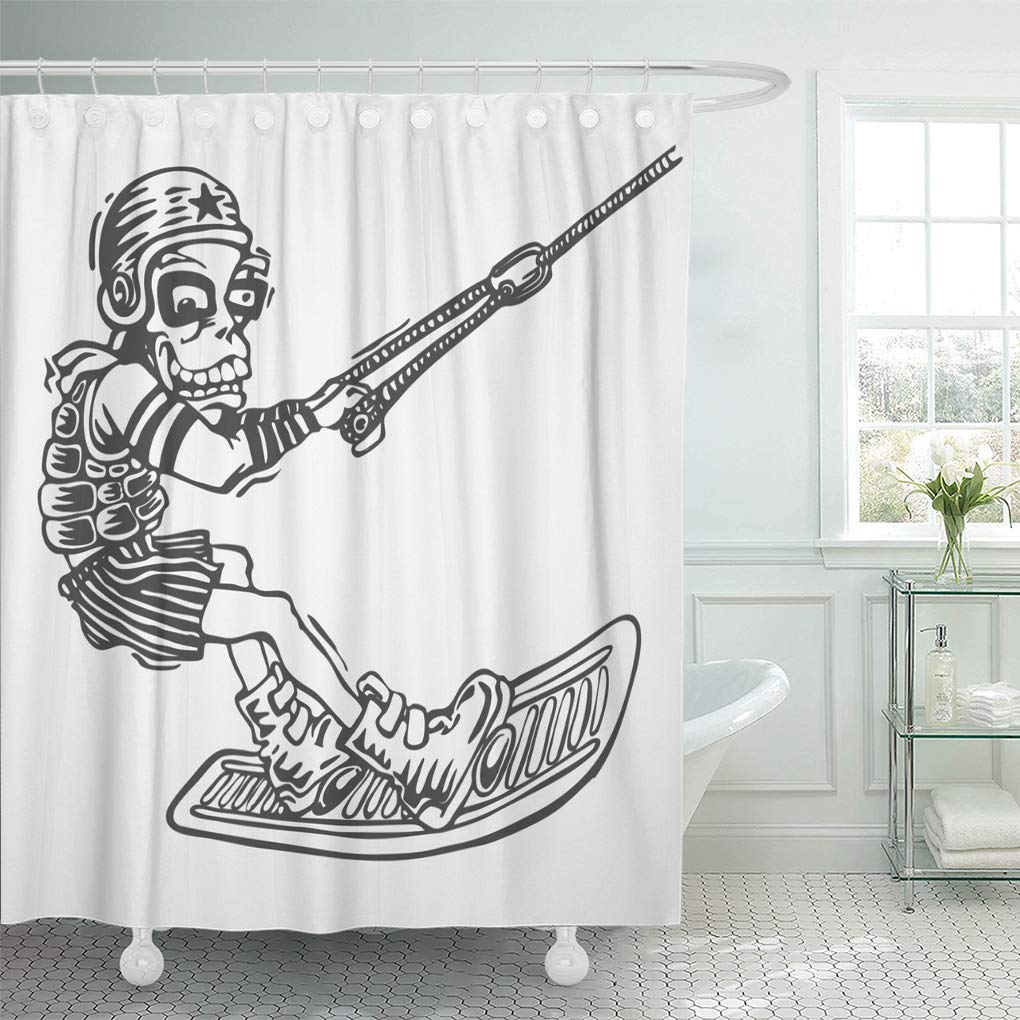 CYNLON Wakeboard Wakeboarder in Helmet and Life Jacket Engraving Board Bathroom Decor Bath Shower Curtain 66x72 inch