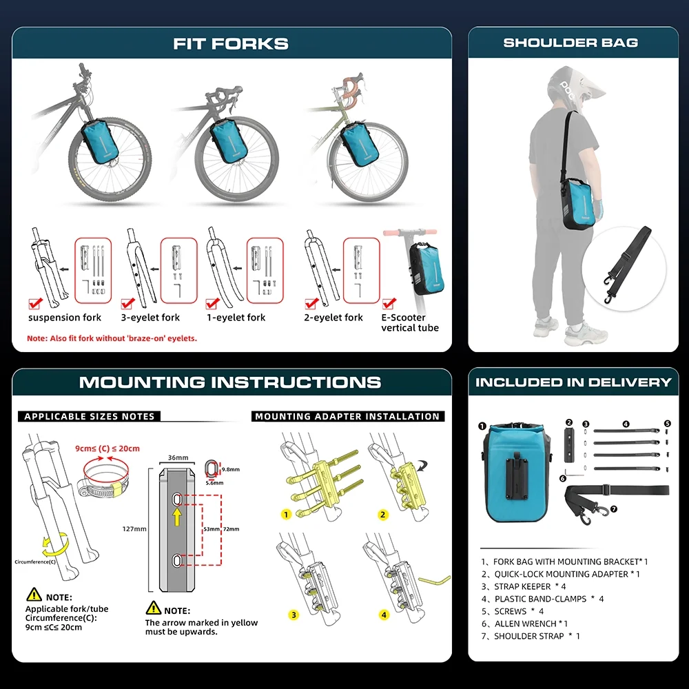 Rhinowalk 4L Bike Quick Release Bike Front Fork Bag Waterproof Cycling Bag Front Bag Electric Scooter Storage Bag Cycling Accessory