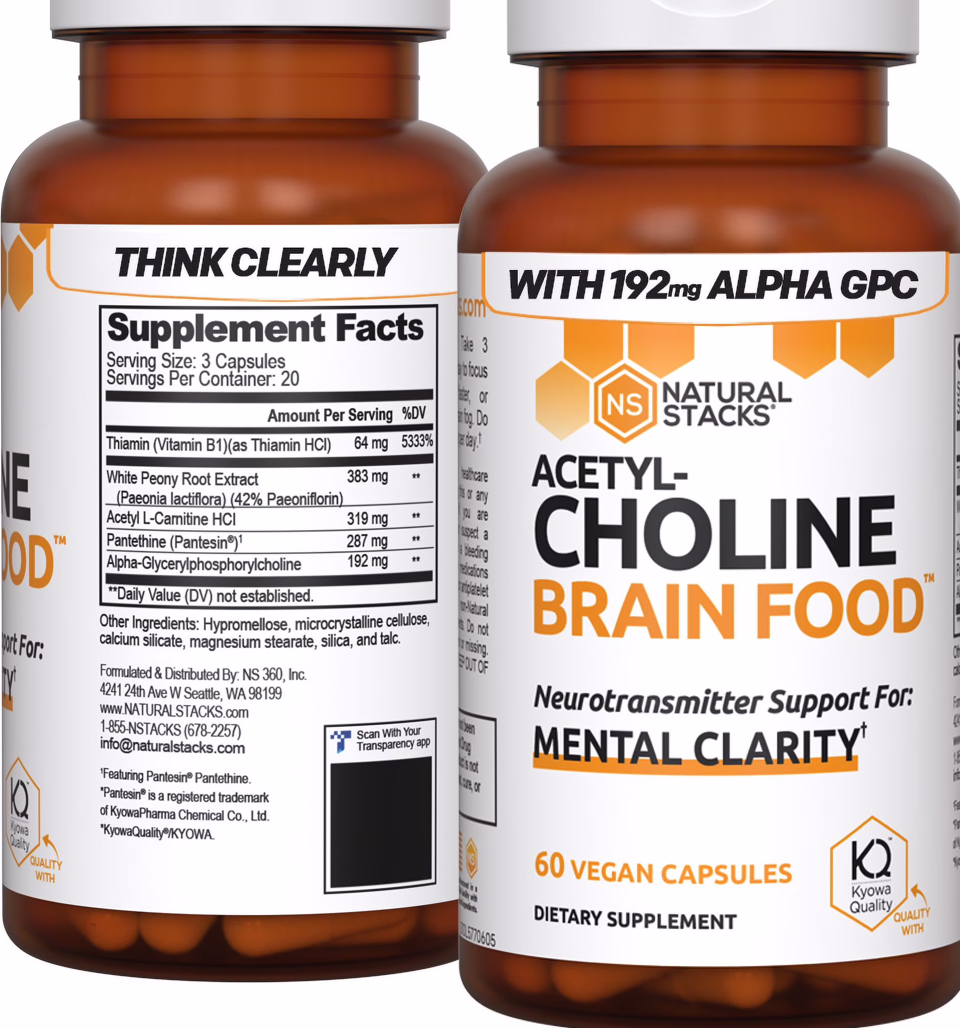 Natural Stacks Acetylcholine Supplement 60 ct - Faster Thinking & Memory Support - Powerful Fast Acting Formula with Alpha GPC, Choline and White Peony Extract - Stops Brain Fog