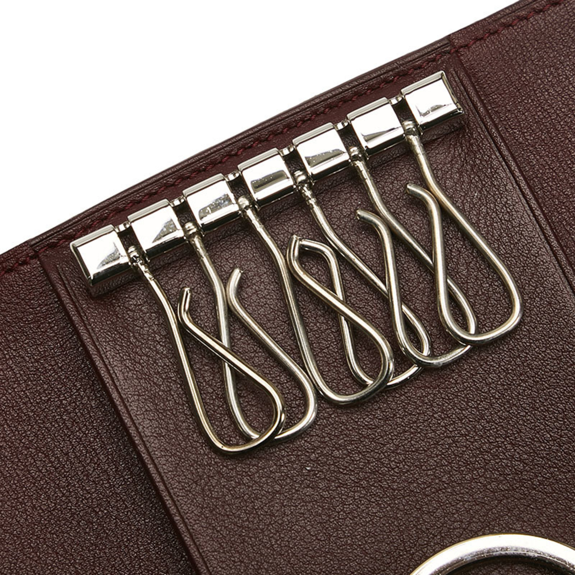 Pre-Owned Cartier cabochon 6 row key case L3000579 black leather ladies CARTIER (Good)