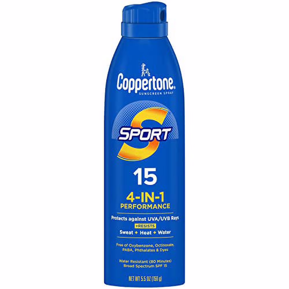 Coppertone SPORT Sunscreen Spray SPF 15, Water Resistant, Continuous Spray Sunscreen, Broad Spectrum SPF 15 Sunscreen, 5.5 Oz Spray