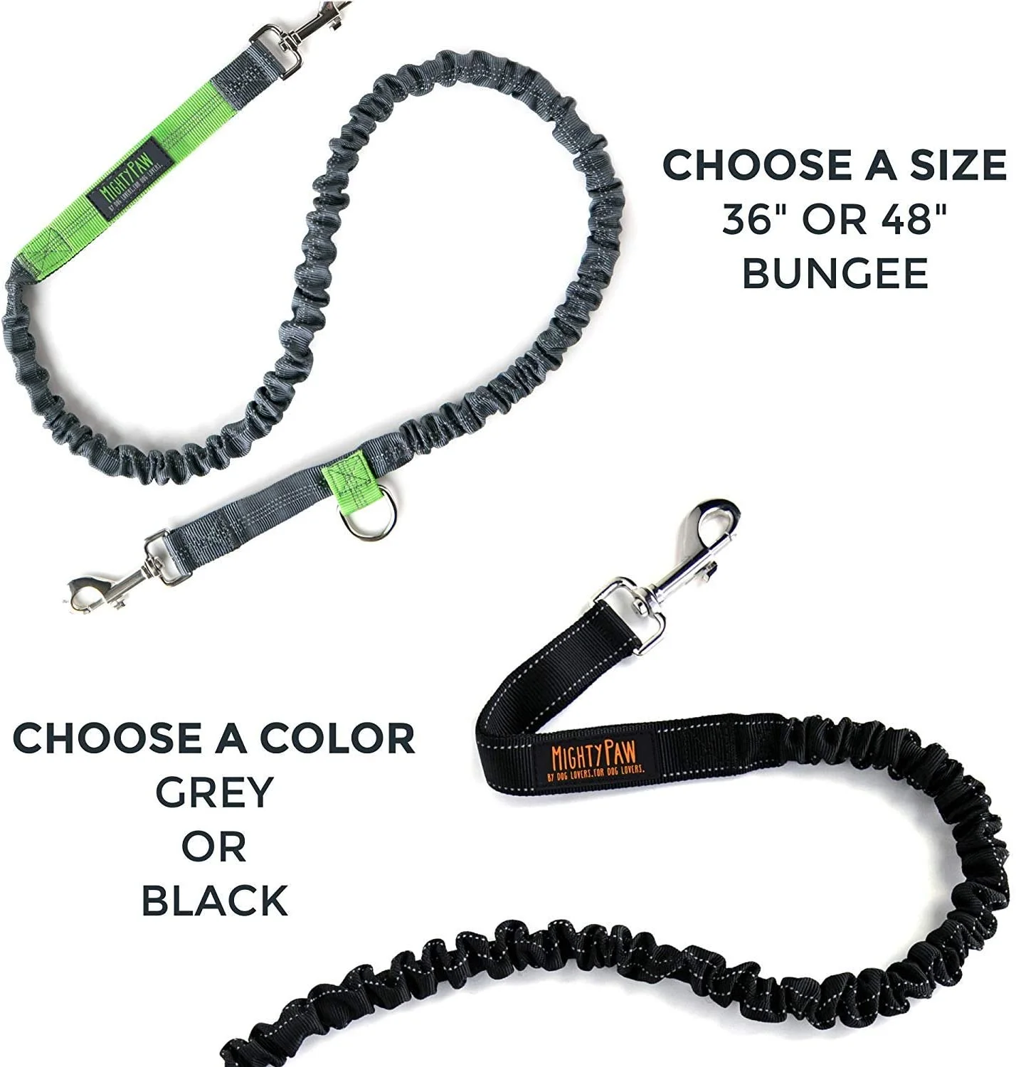 Mighty Paw Hands Free Dog Leash | Premium Runners Pet Lead and Adjustable Hip Belt. Lightweight Reflective Bungee System for Training, Walking, Jogging, Hiking and Running. (Black, 36 inch)