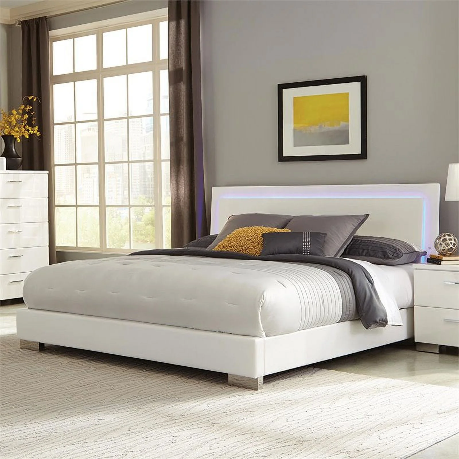 Kingfisher Lane Contemporary Wood Queen LED Panel Bed in White