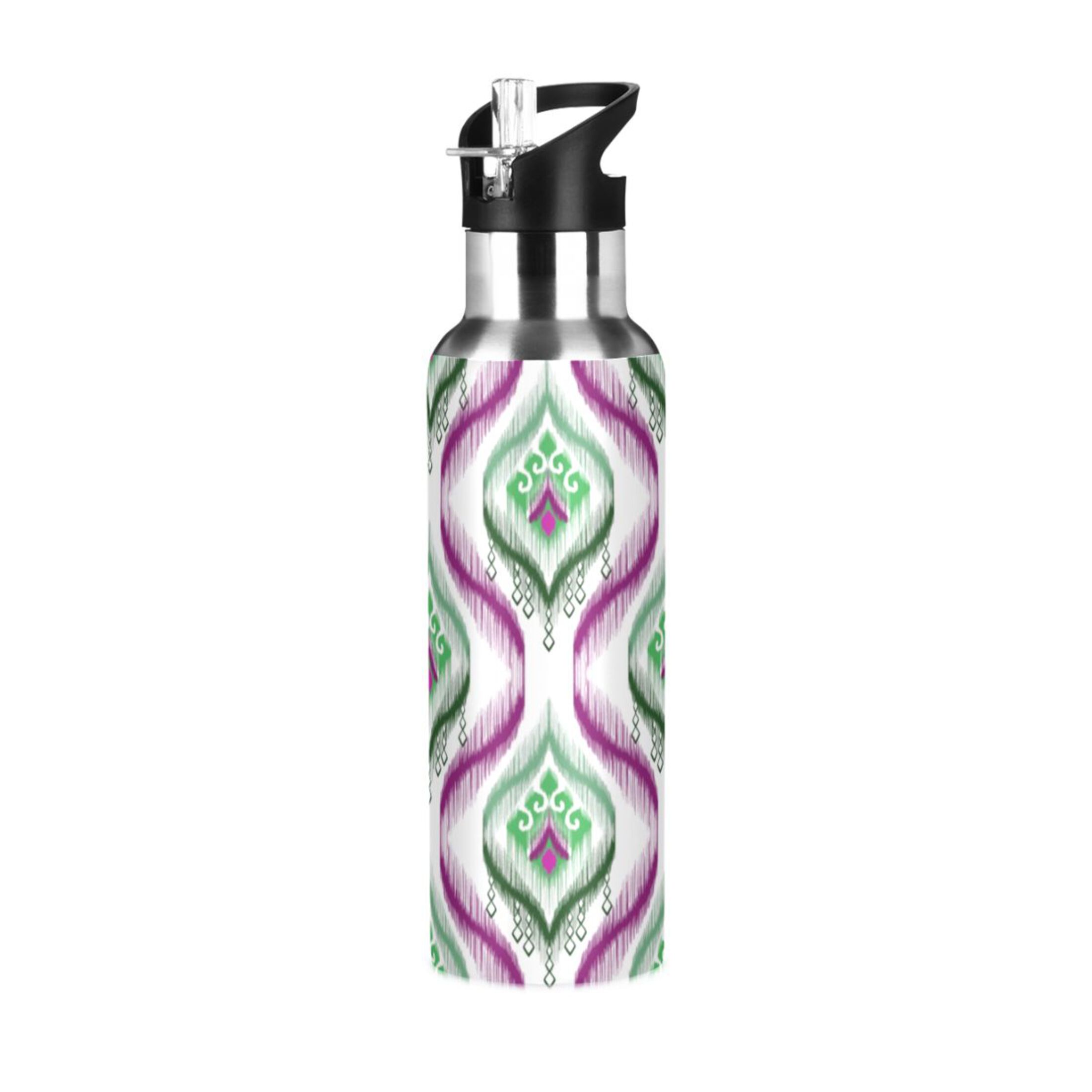 Ethnic Tribal Indian Mandala Water Bottles Insulated Thermos Kids Stainless Steel Bottle with Straw Lid Flask Leakproof for Sports Gym 20 oz