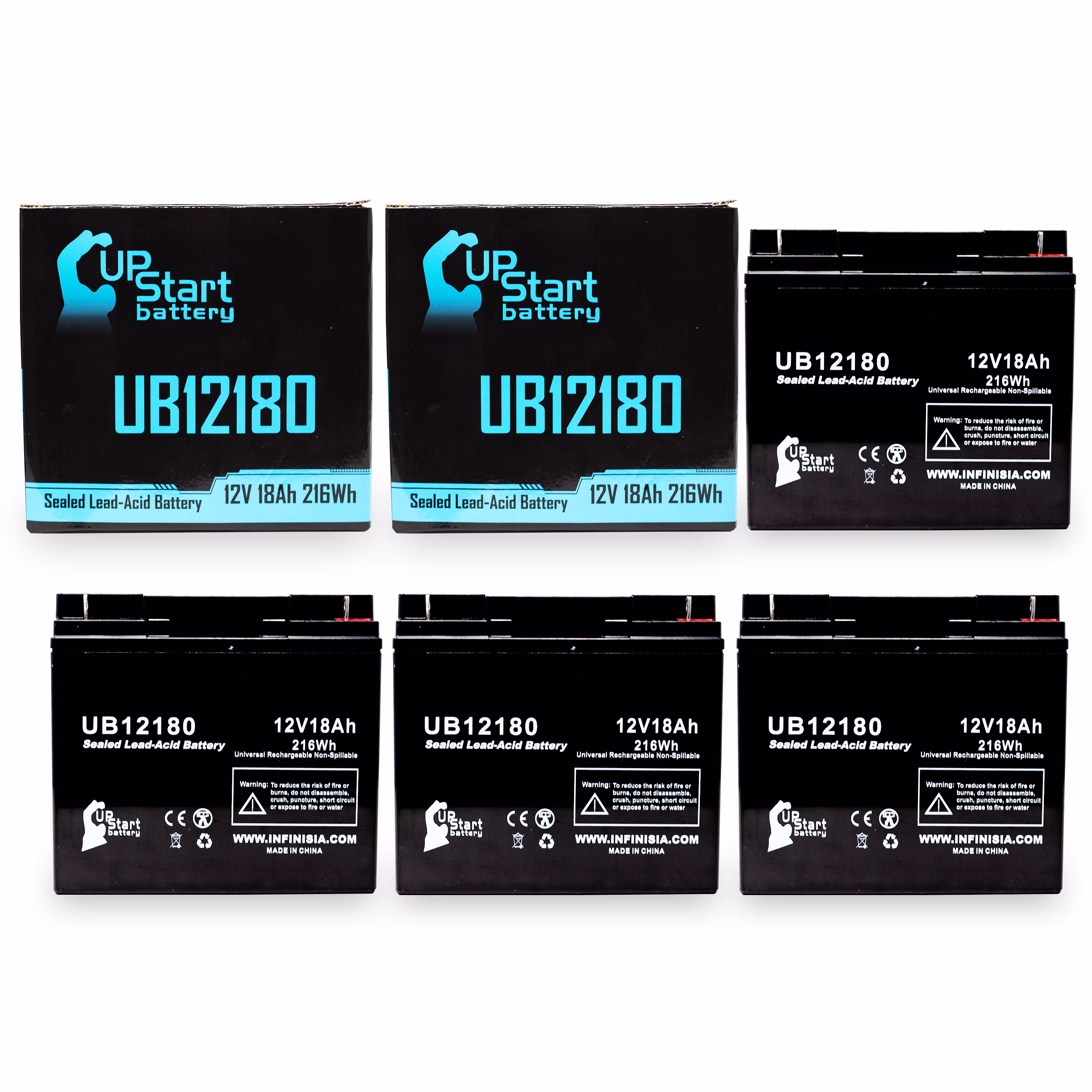 4x Pack - POWERSONIC PS-12200NB Battery Replacement - UB12180 Universal Sealed Lead Acid Battery (12V, 18Ah, 18000mAh, T4 Terminal, AGM, SLA)