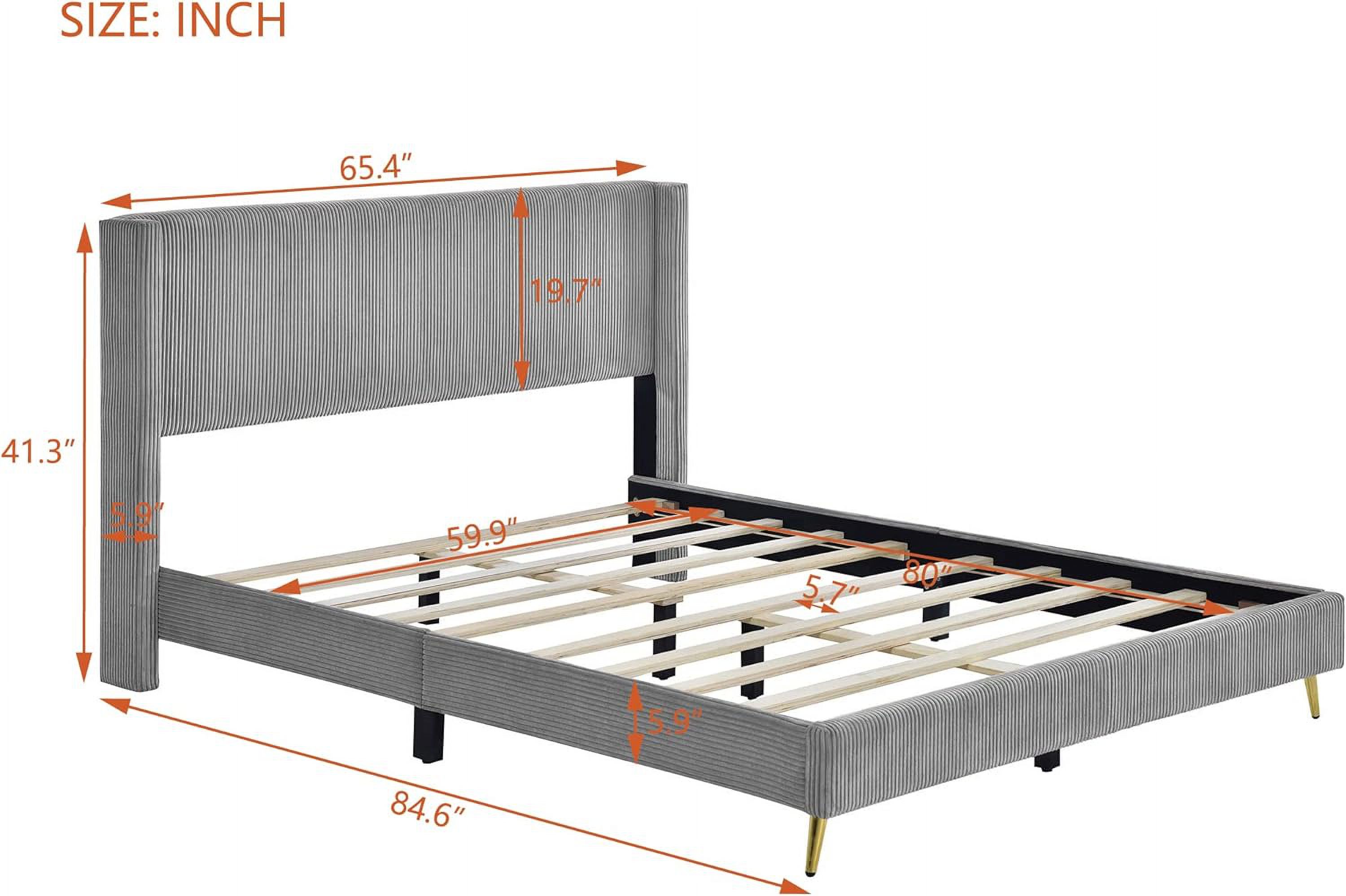 Corduroy Quee Platform Bed With Headboard Ad Strog Woode Slats, o-Slip Ad oise-, Upholstered Quee Size Bed Frame For Bedroom, o Box Sprig eeded, Gray