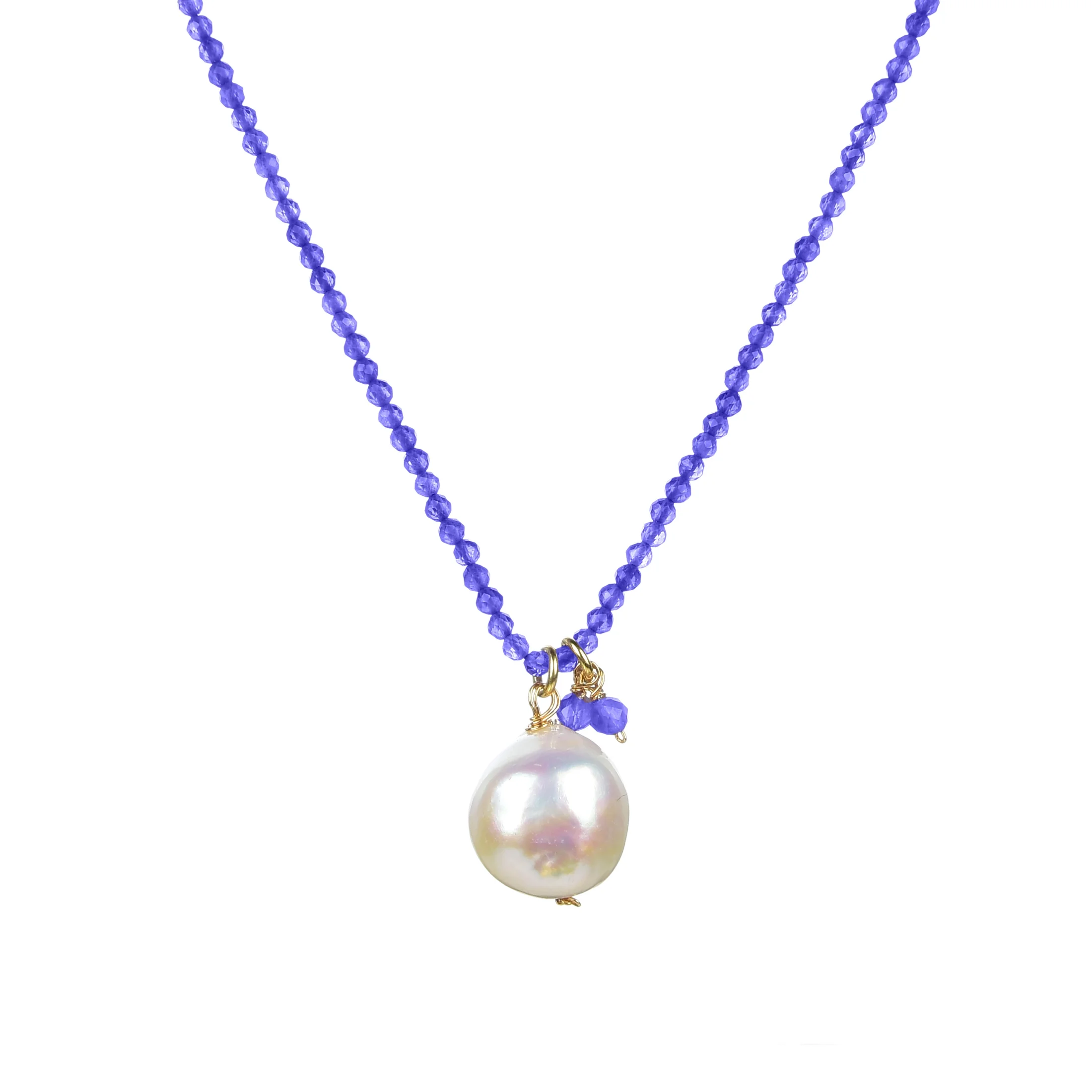 V3 Jewelry®  18KT GoldOver Sterling Silver 12MM White Freshwater Pearl and Tanzanite Adjustable Necklace for Women