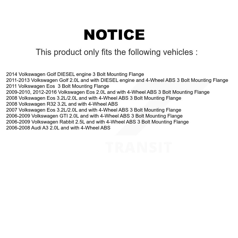 Transit Auto - Front Wheel Hub Bearing And ABS Sensor Kit For Volkswagen Eos Rabbit Golf GTI Audi A3 R32 K7S-102285