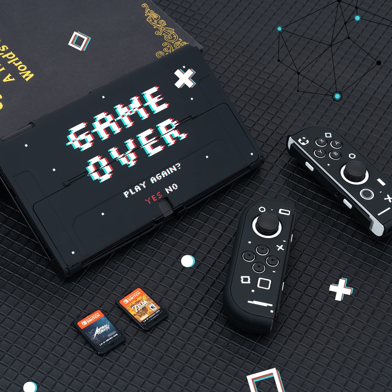 BelugaDesign Game Over Switch Case | Dockable Kickstand Retro Arcade Space Black Hard Protective Cover | Snap on Cover Shell Compatible with Nintendo Switch OLED (Switch OLED, Black)