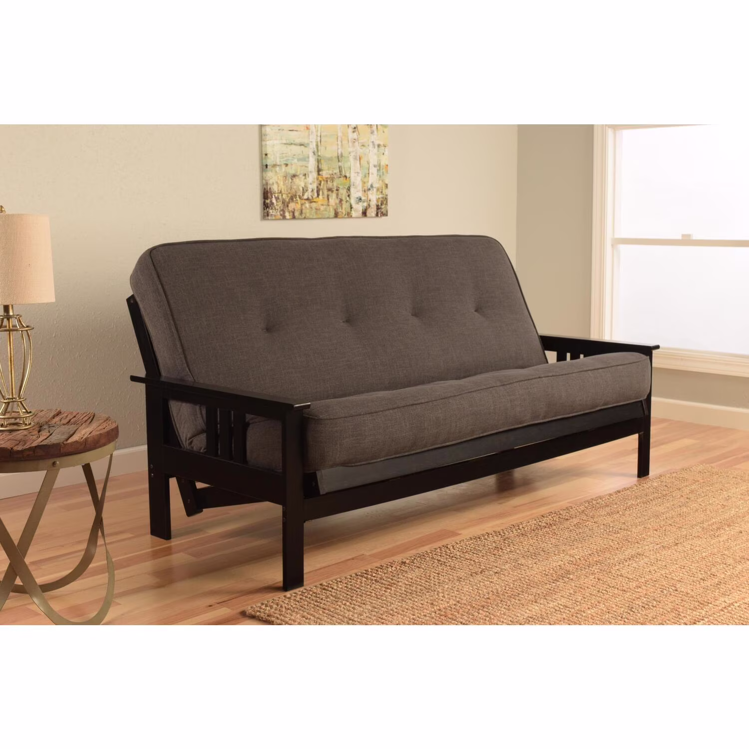 Homestock City Chic Futon Frame/Black Finish/Linen Charcoal Mattress