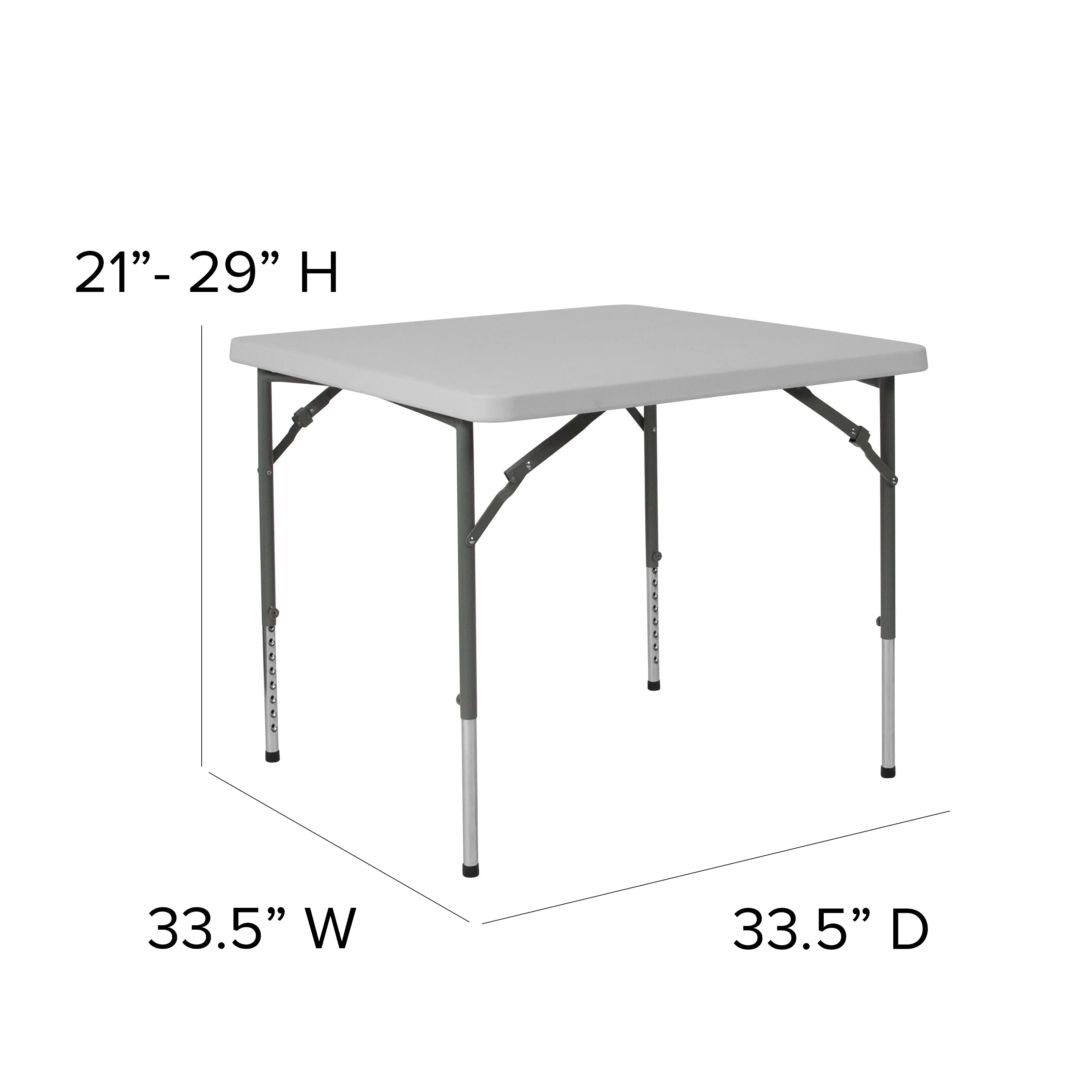 Emma + Oliver 2.79-Foot Square Height Adjustable Granite White Plastic Folding Table