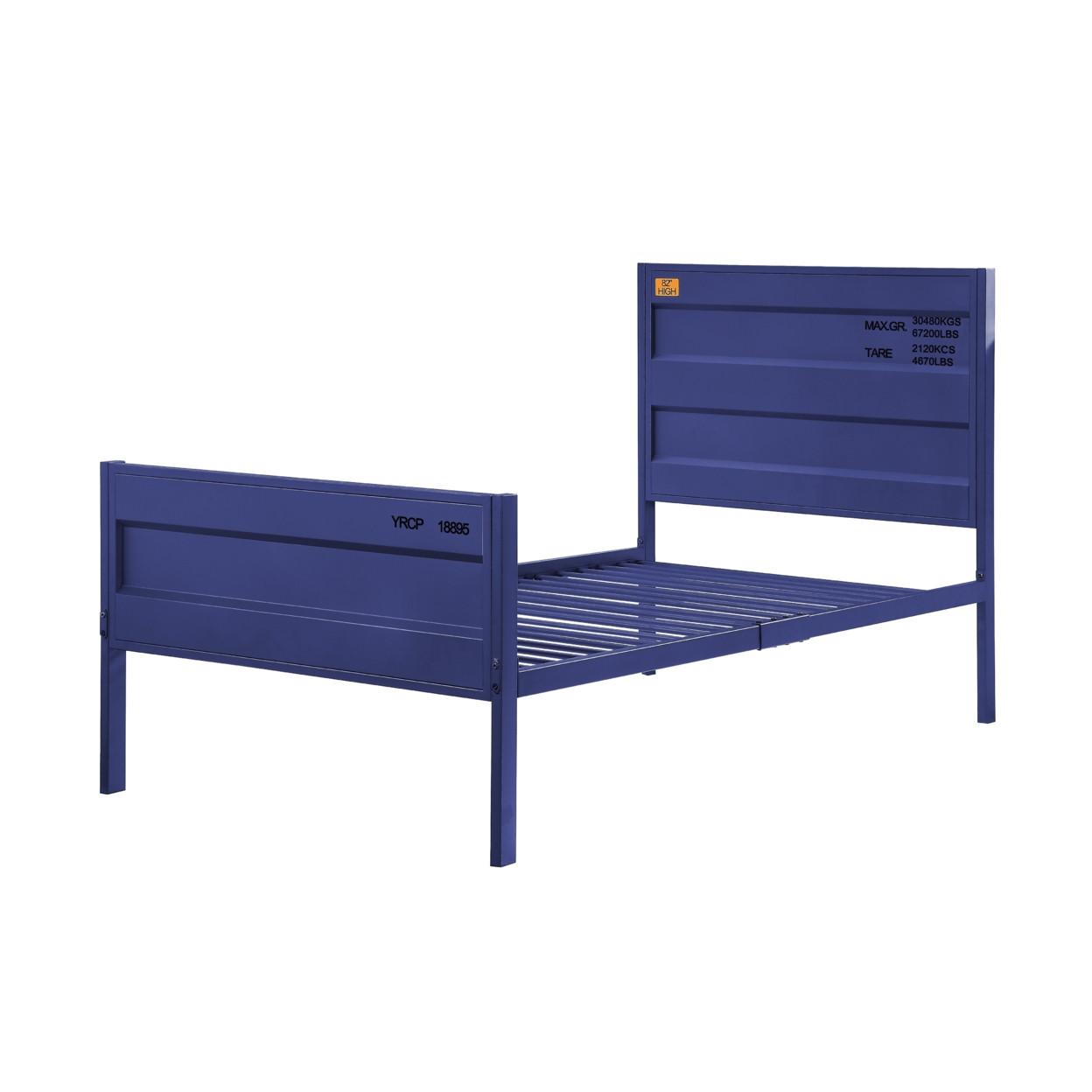 Industrial Style Metal Twin Size Bed with Straight Leg Support, Blue- Saltoro Sherpi
