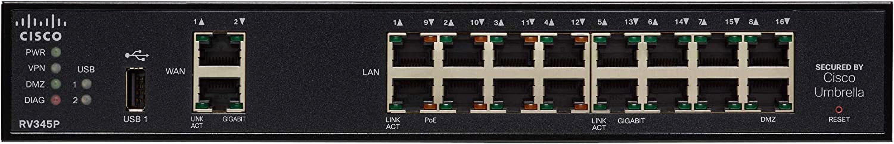 Restored Cisco RV345P VPN Router 16 Gigabit Ethernet (GbE) Ports PoE Dual WAN Limited Lifetime Protection (RV345P-K9-NA) () (Refurbished)