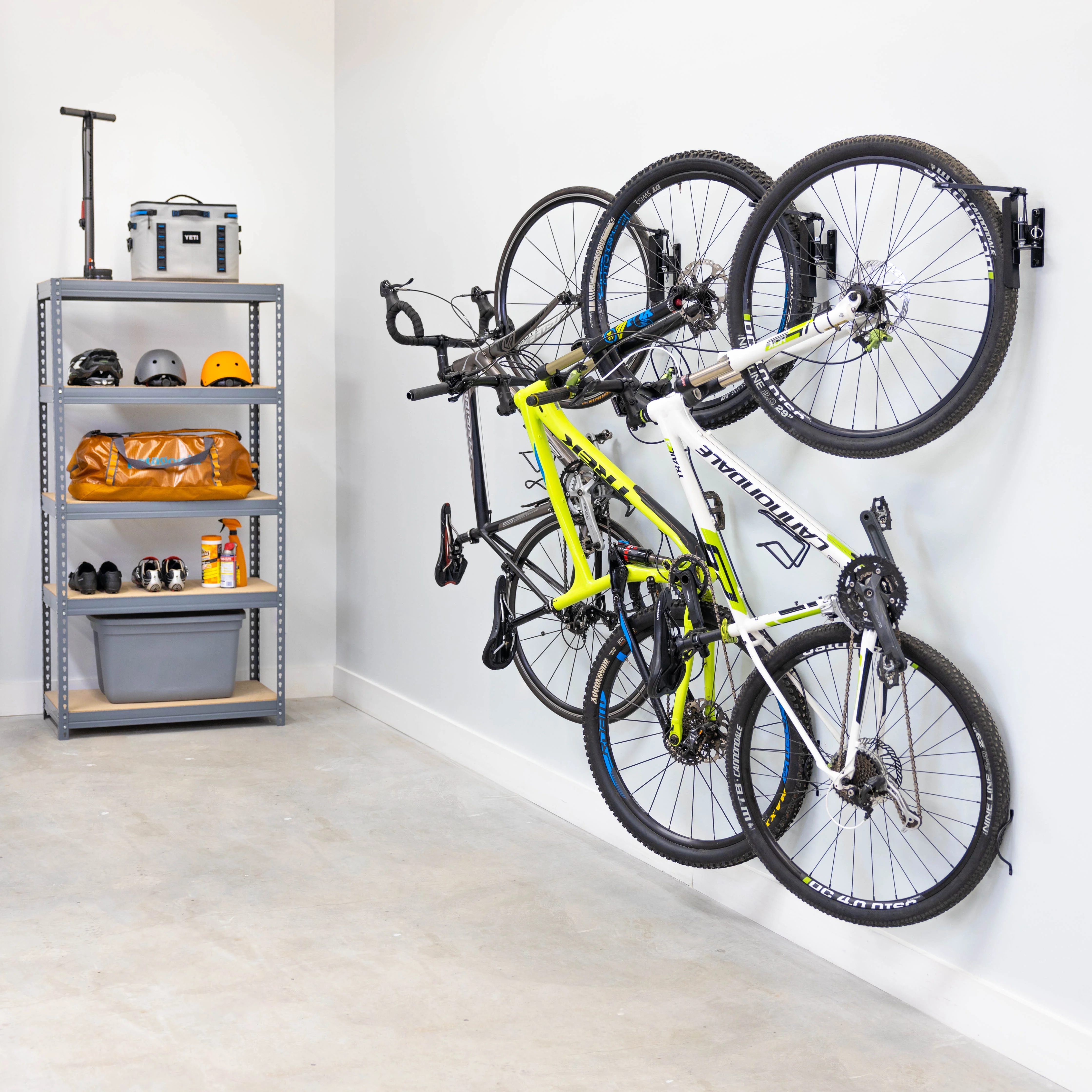 StoreYourBoard Swivel Bike Wall Storage Rack, Garage Mount Hooks, Holds 50 lbs, Mountain, Road, and Kids Bicycles