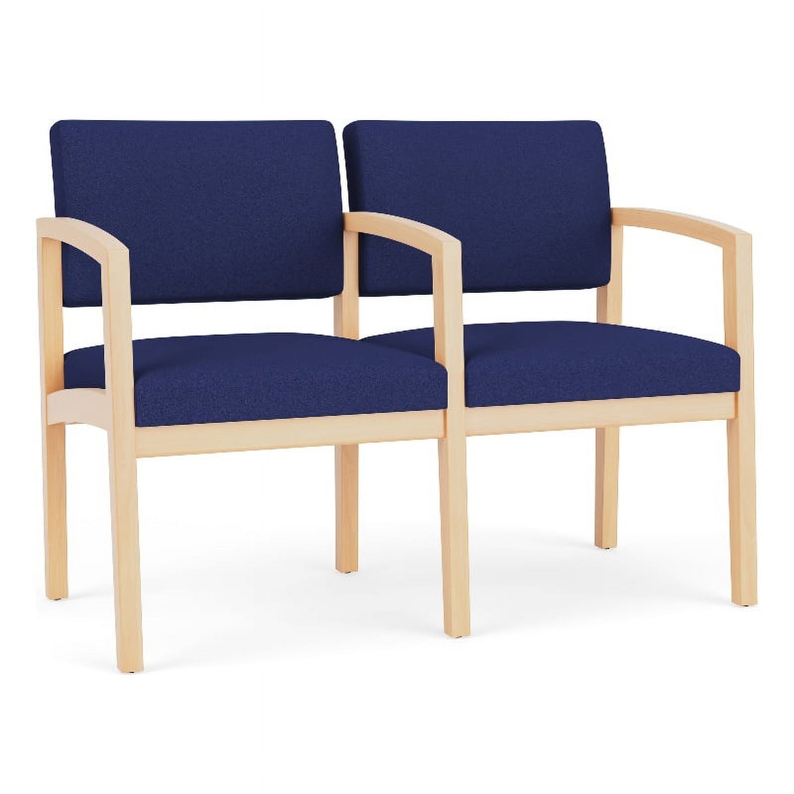 Lesro Lenox Wood 2-Seat Fabric Reception Tandem Seating in Cobalt Blue/Natural