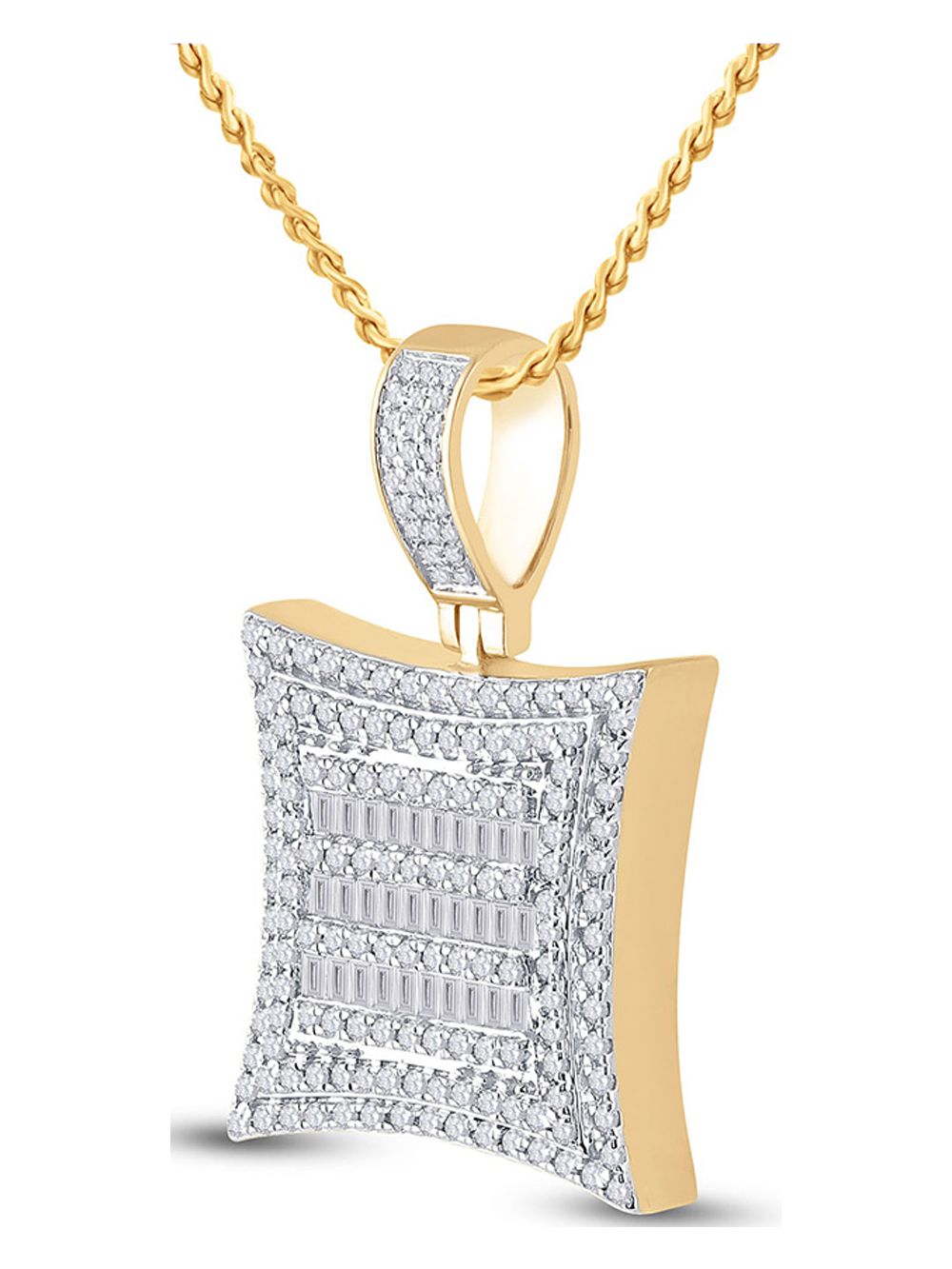 10kt Yellow Gold Mens Baguette Diamond Square Kite Charm Pendant 1-1/4 Cttw
