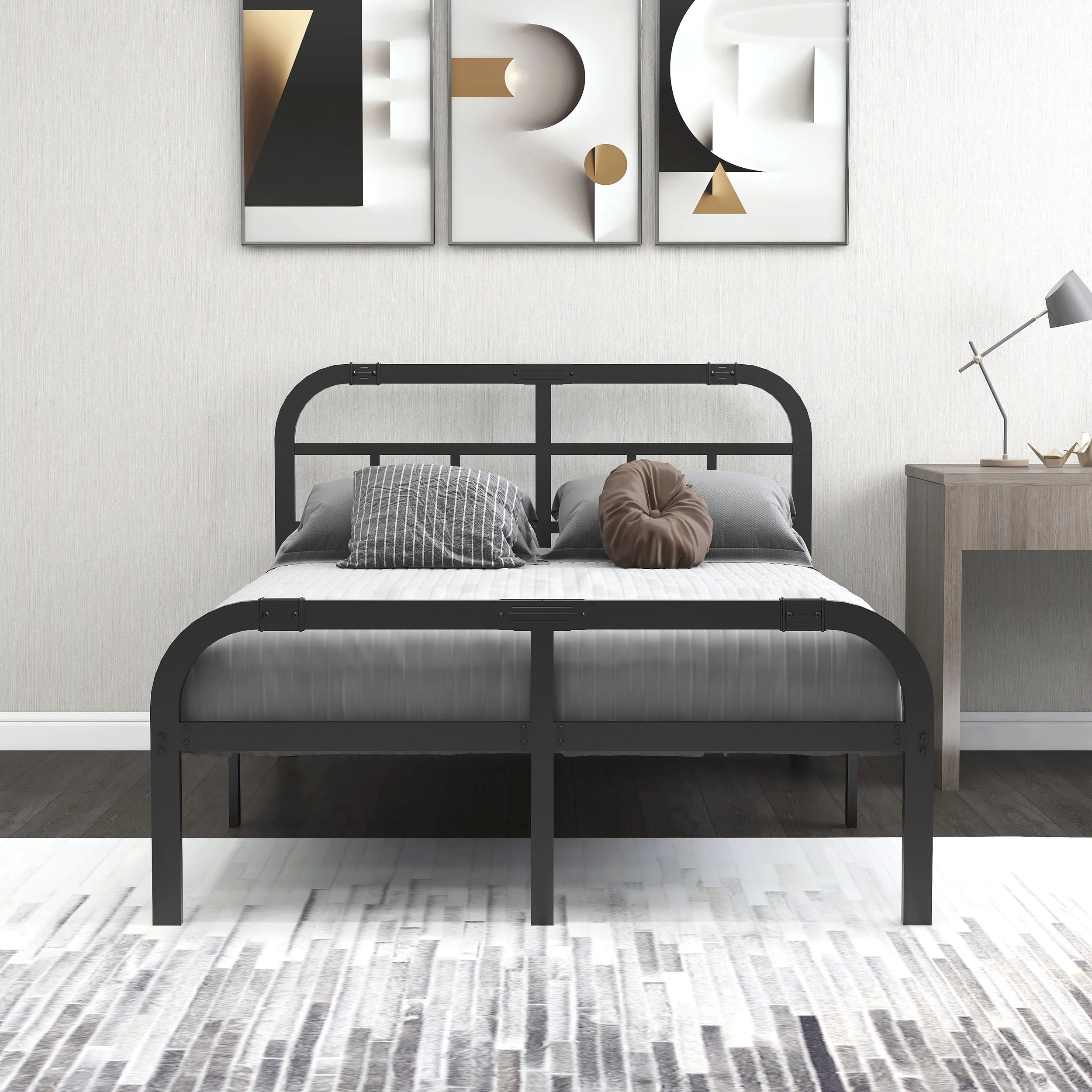 NNV 14 inch Full Size Metal Bed Frame, 3000 lbs Heavy Duty Support, Noise Free, Black