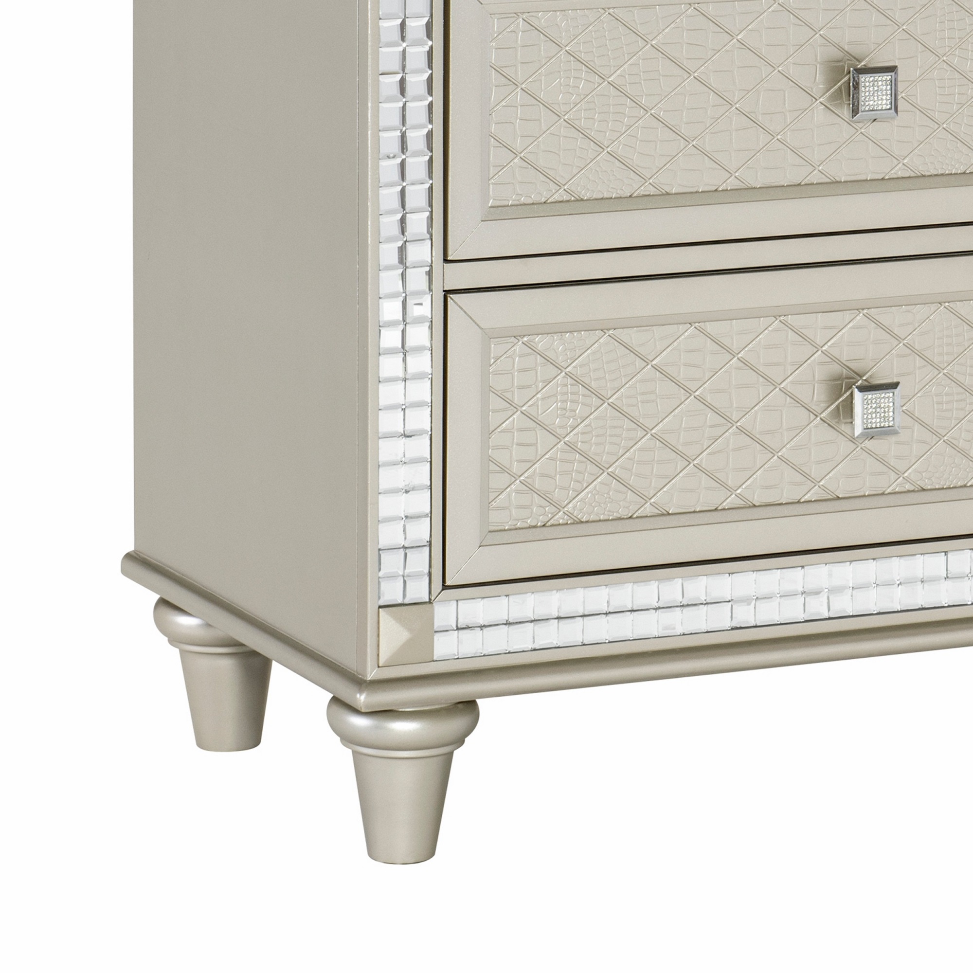 Benjara BM301066 61 in. 6 Drawers & Acrylic Crystal Accents Juhi Wide Dresser, Silver