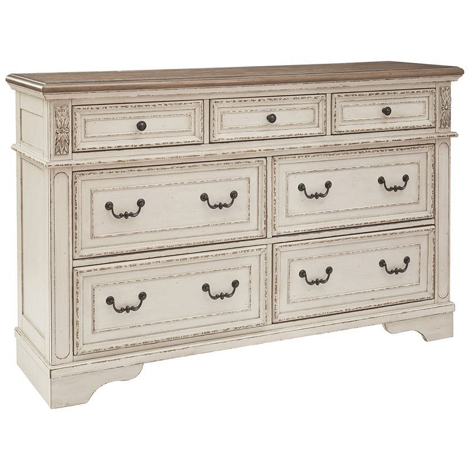 Pemberly Row 7 Drawer Dresser in Chipped White and Brown