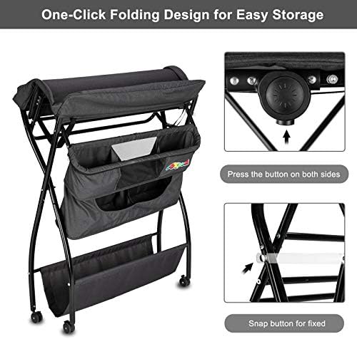 RUNFAYBIU 2-in-1 Folding Baby Changing Table  Moblie Diaper Table for Infant  Portable Diaper Changing Station with Wheels  Large  Basket ＆  Portable Nursery Organizer