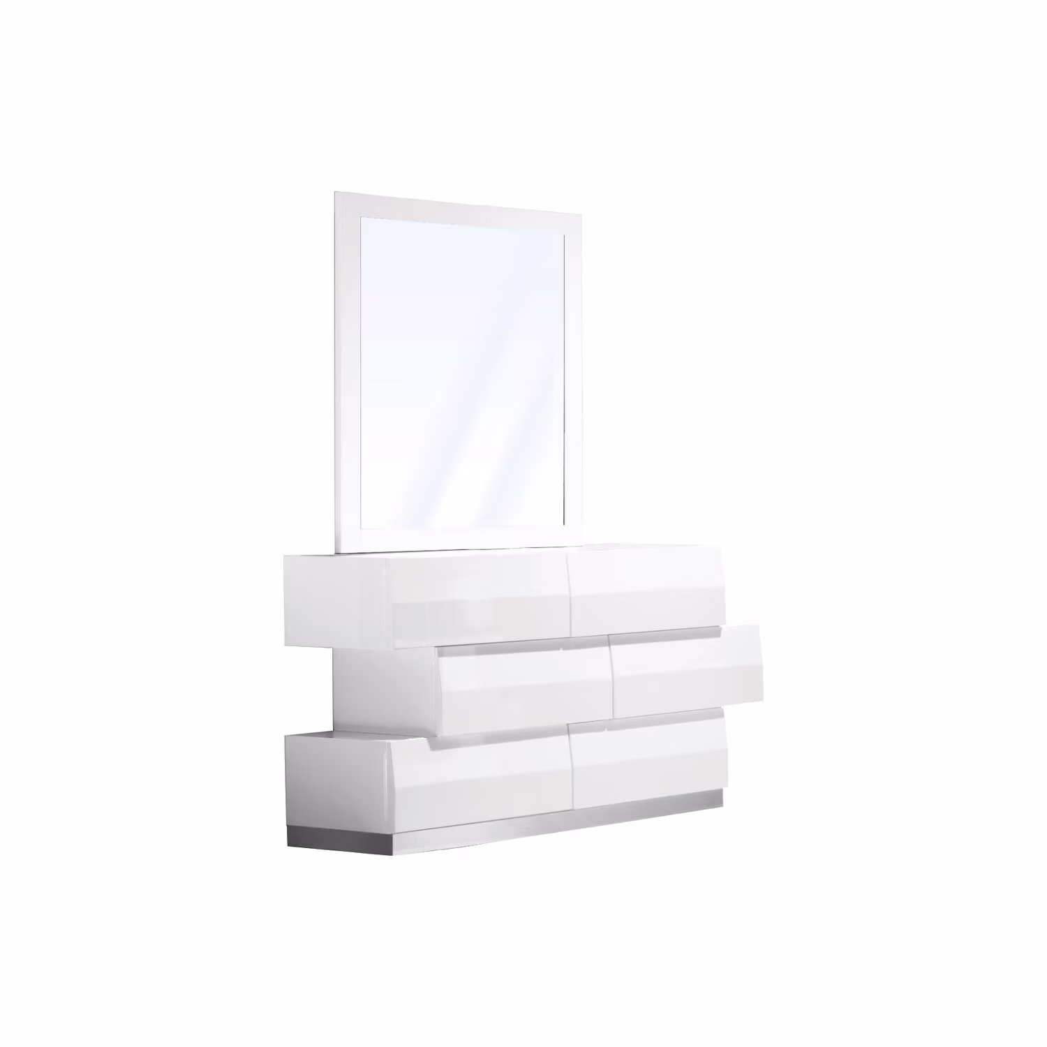 Best Master Spain 2-Piece Poplar Wood Dresser and Mirror Set - White/Silver Base